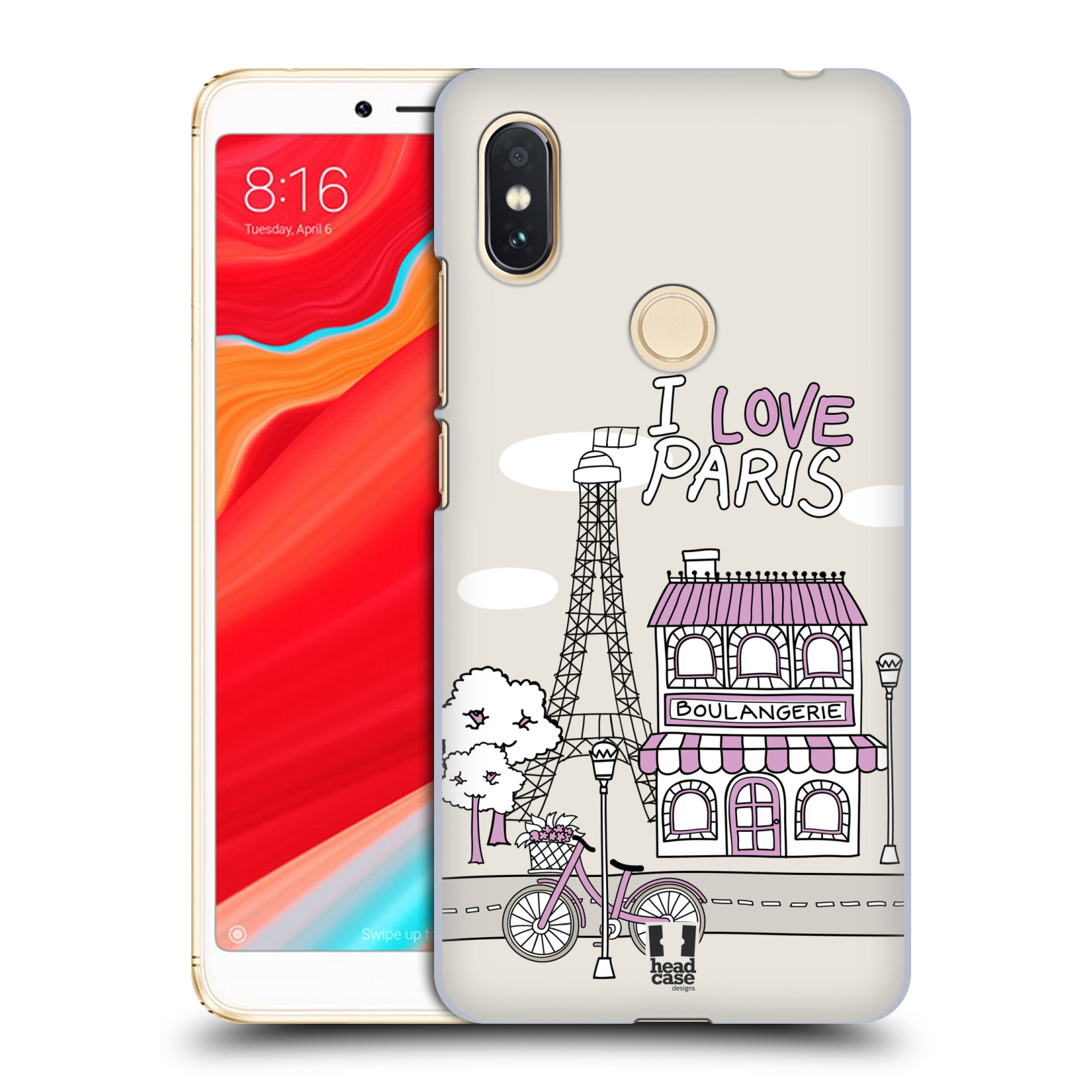 HEAD CASE plastový obal na mobil Xiaomi Redmi S2 vzor Kreslená městečka FIALOVÁ, Paříž, Francie, I LOVE PARIS