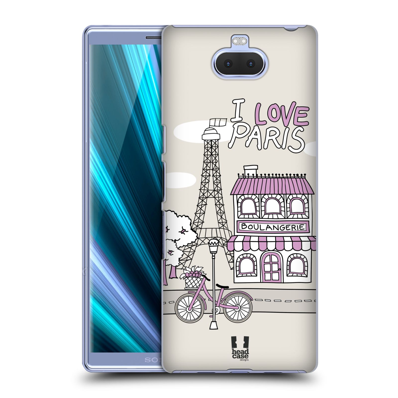 Pouzdro na mobil Sony Xperia 10 - Head Case - vzor Kreslená městečka FIALOVÁ, Paříž, Francie, I LOVE PARIS