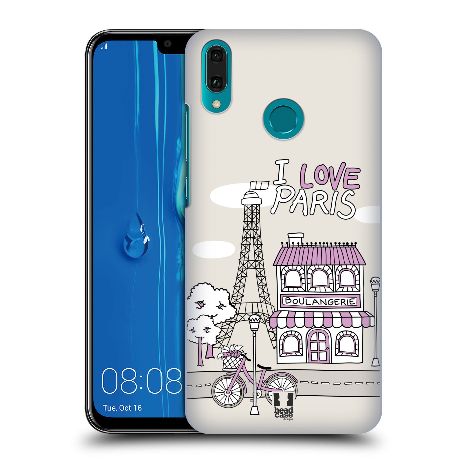 Pouzdro na mobil Huawei Y9 2019 - HEAD CASE - vzor Kreslená městečka FIALOVÁ, Paříž, Francie, I LOVE PARIS