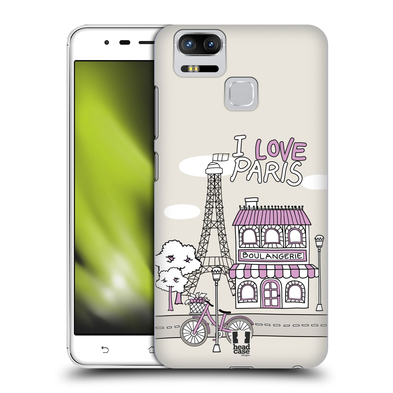 HEAD CASE plastový obal na mobil Asus Zenfone 3 Zoom ZE553KL vzor Kreslená městečka FIALOVÁ, Paříž, Francie, I LOVE PARIS