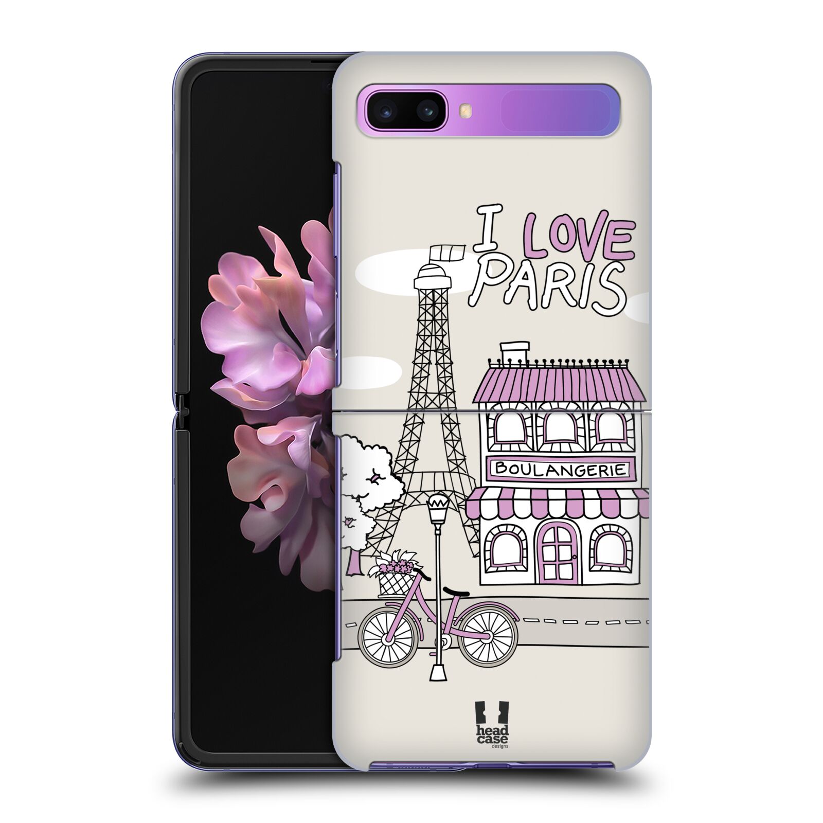 Zadní kryt na mobil Samsung Galaxy Z Flip vzor Kreslená městečka FIALOVÁ, Paříž, Francie, I LOVE PARIS
