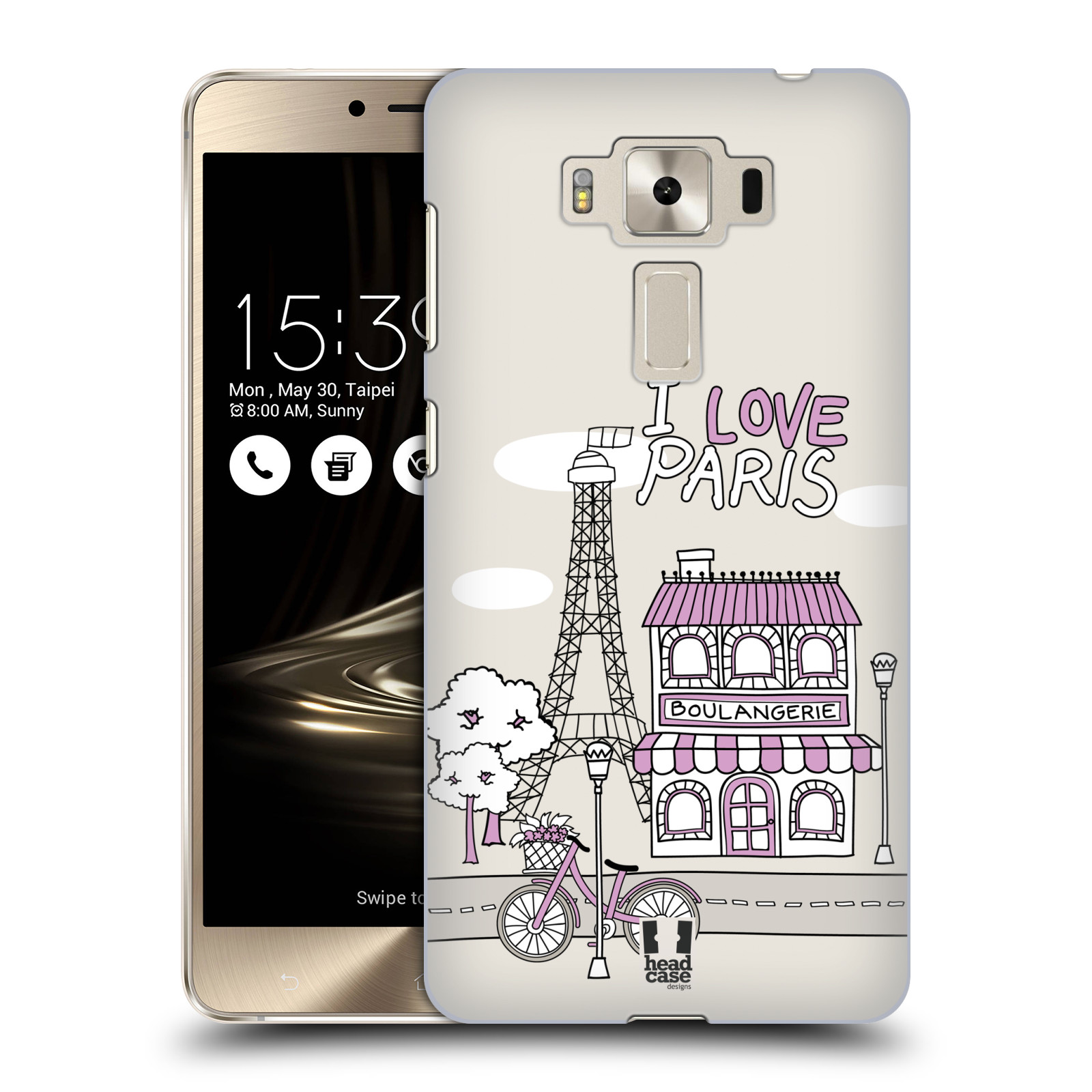 HEAD CASE plastový obal na mobil Asus Zenfone 3 DELUXE ZS550KL vzor Kreslená městečka FIALOVÁ, Paříž, Francie, I LOVE PARIS