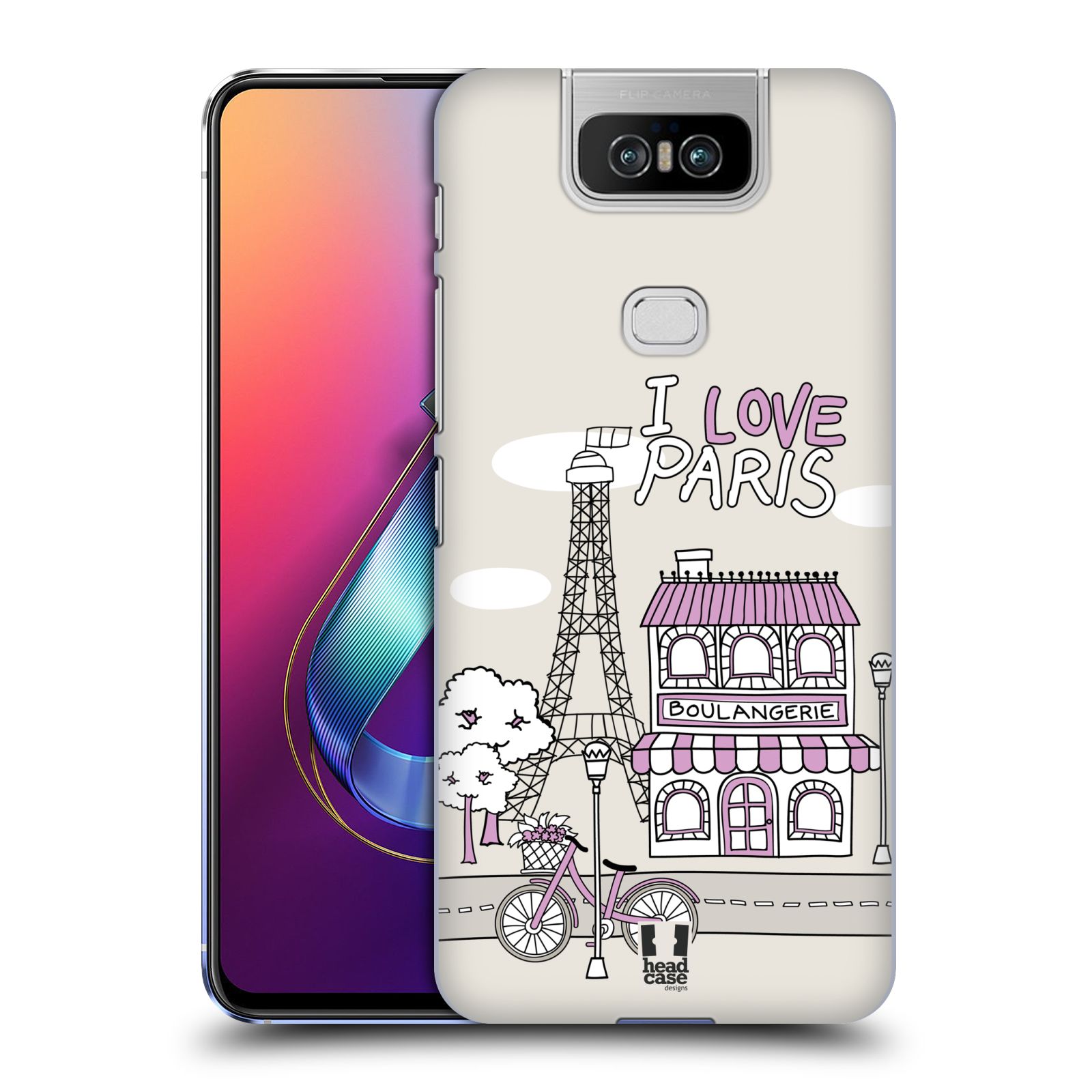 Pouzdro na mobil Asus Zenfone 6 ZS630KL - HEAD CASE - vzor Kreslená městečka FIALOVÁ, Paříž, Francie, I LOVE PARIS