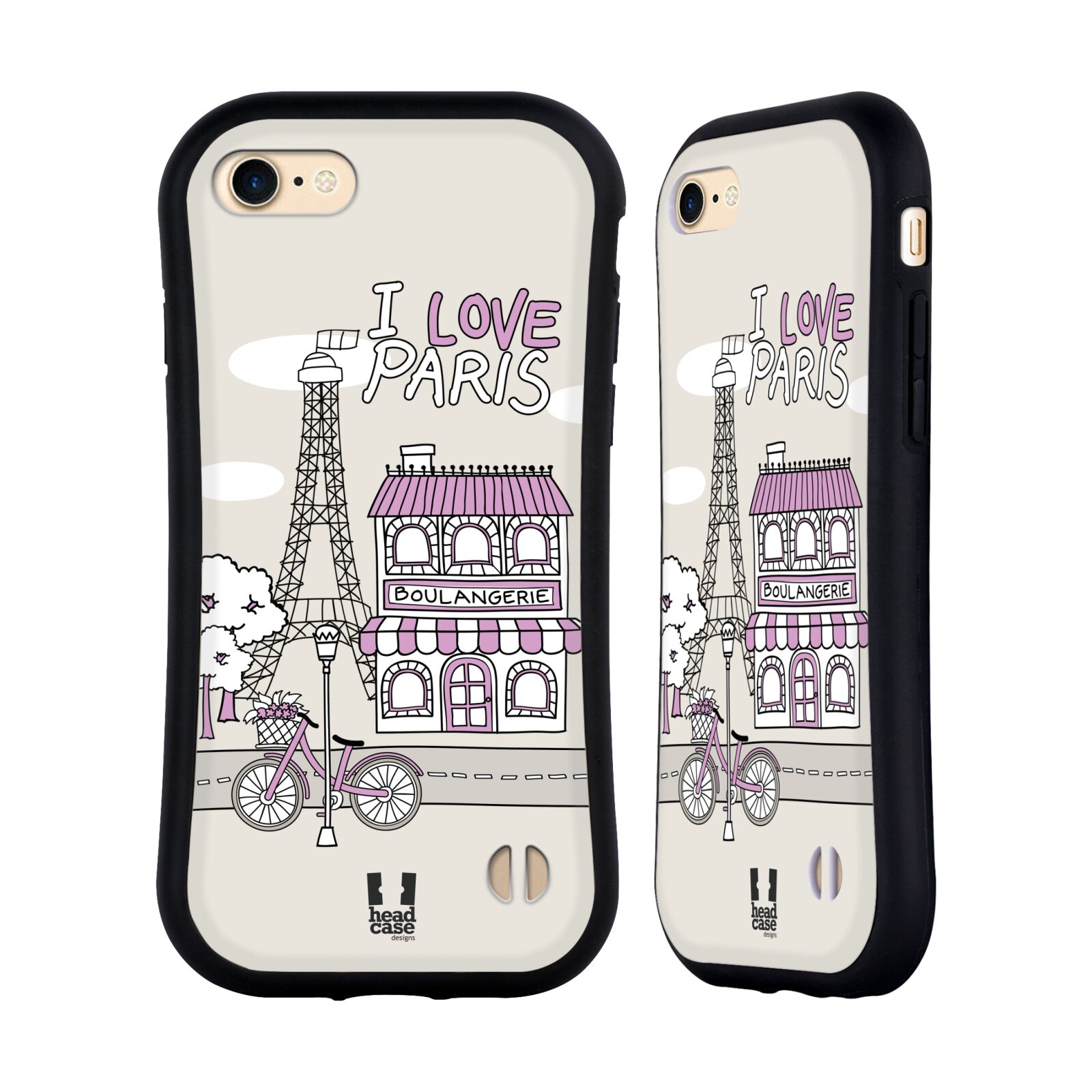 HEAD CASE silikon/plast odolný obal na mobil Apple Iphone 7 vzor Kreslená městečka FIALOVÁ, Paříž, Francie, I LOVE PARIS