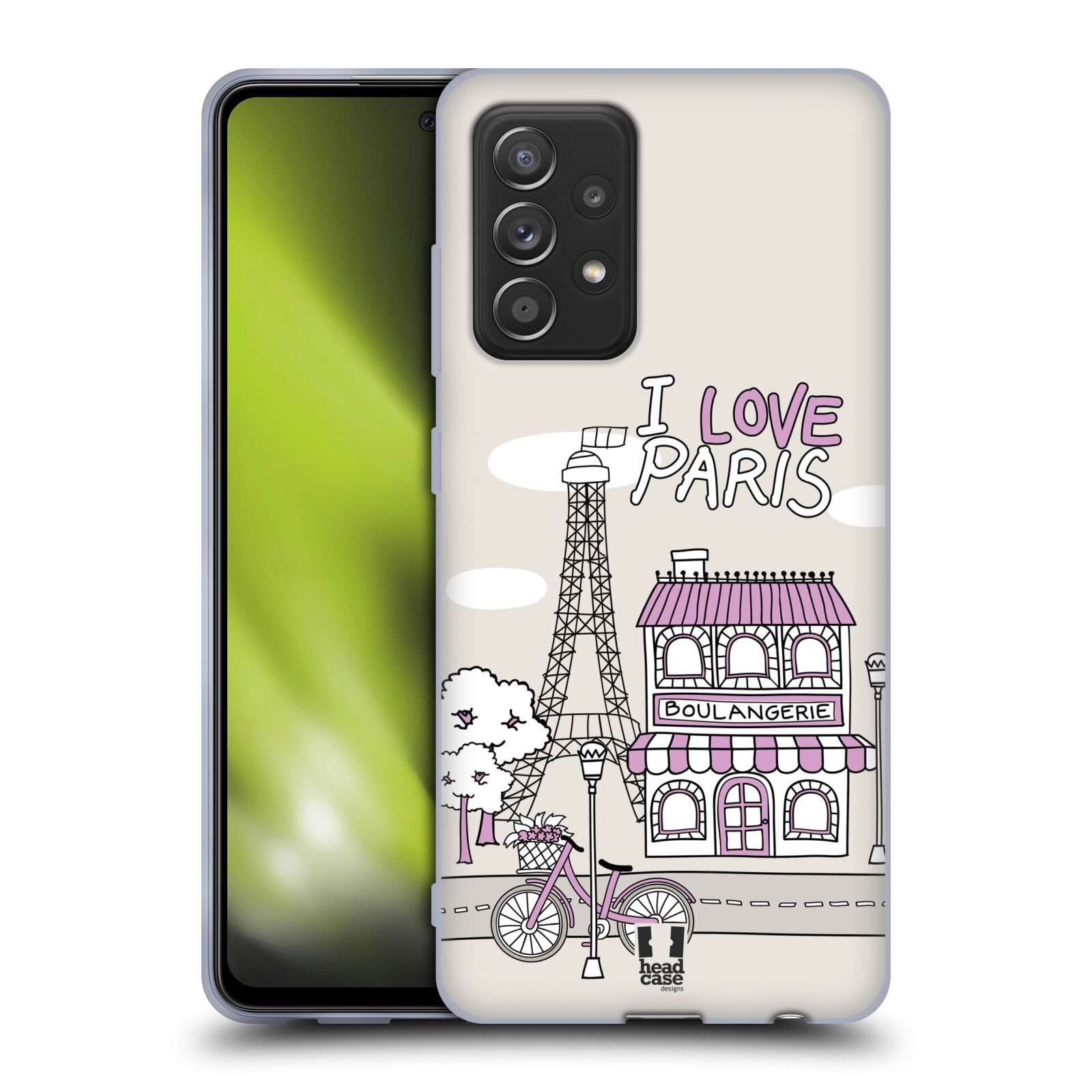 Plastový obal HEAD CASE na mobil Samsung Galaxy A52 / A52 5G / A52s 5G vzor Kreslená městečka FIALOVÁ, Paříž, Francie, I LOVE PARIS