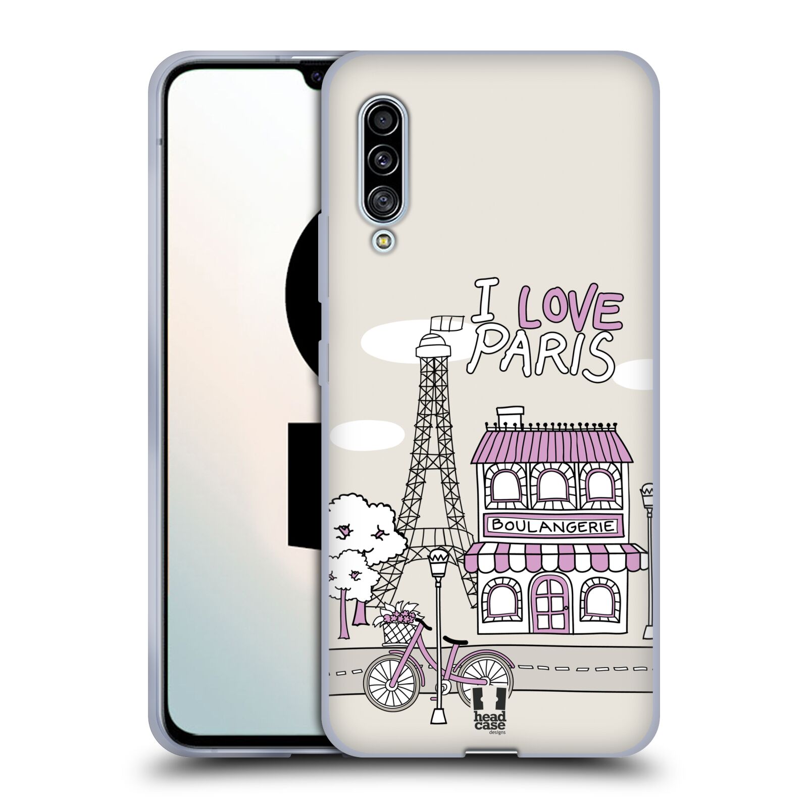 Plastový obal HEAD CASE na mobil Samsung Galaxy A90 5G vzor Kreslená městečka FIALOVÁ, Paříž, Francie, I LOVE PARIS