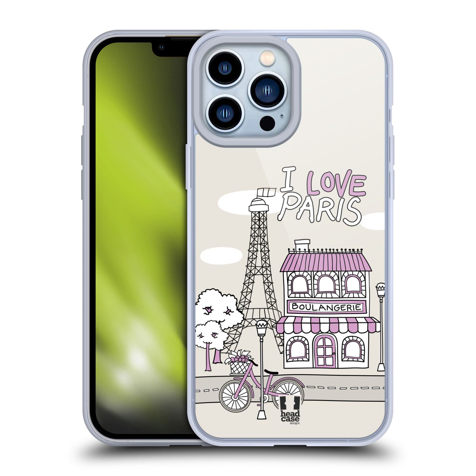 Plastový obal HEAD CASE na mobil Apple Iphone 13 PRO MAX vzor Kreslená městečka FIALOVÁ, Paříž, Francie, I LOVE PARIS
