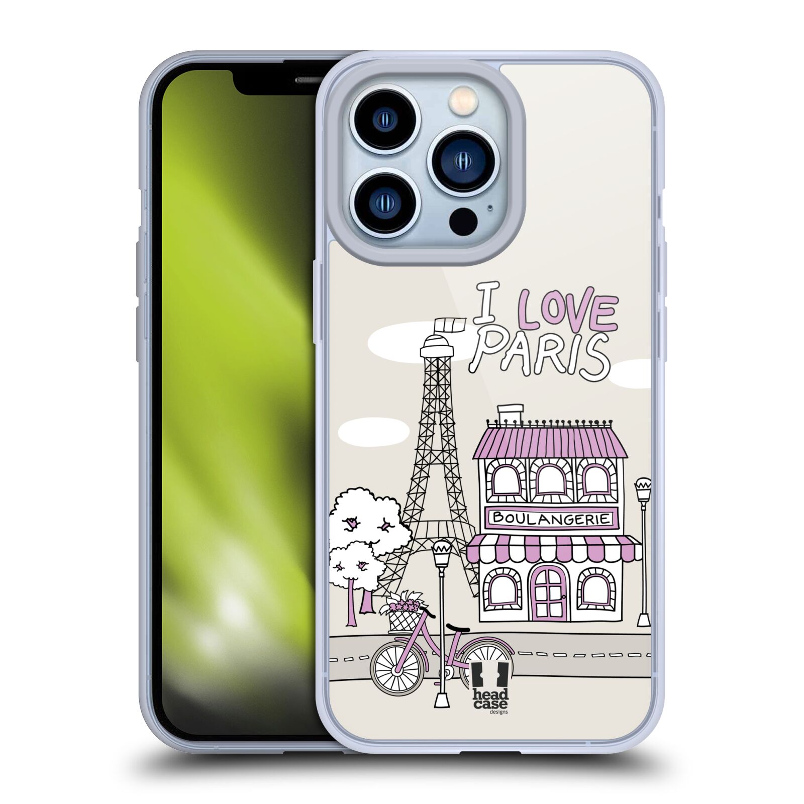 Plastový obal HEAD CASE na mobil Apple Iphone 13 PRO vzor Kreslená městečka FIALOVÁ, Paříž, Francie, I LOVE PARIS