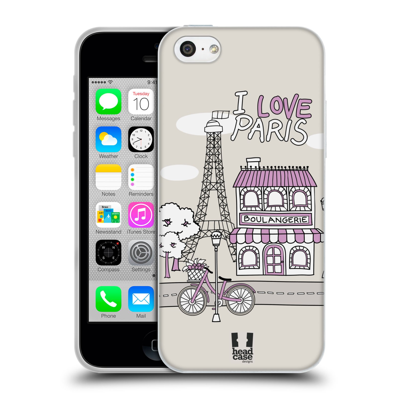 HEAD CASE silikonový obal na mobil Apple Iphone 5C vzor Kreslená městečka FIALOVÁ, Paříž, Francie, I LOVE PARIS