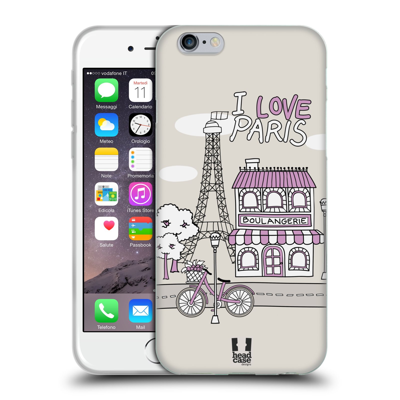 HEAD CASE silikonový obal na mobil Apple Iphone 6/6S vzor Kreslená městečka FIALOVÁ, Paříž, Francie, I LOVE PARIS