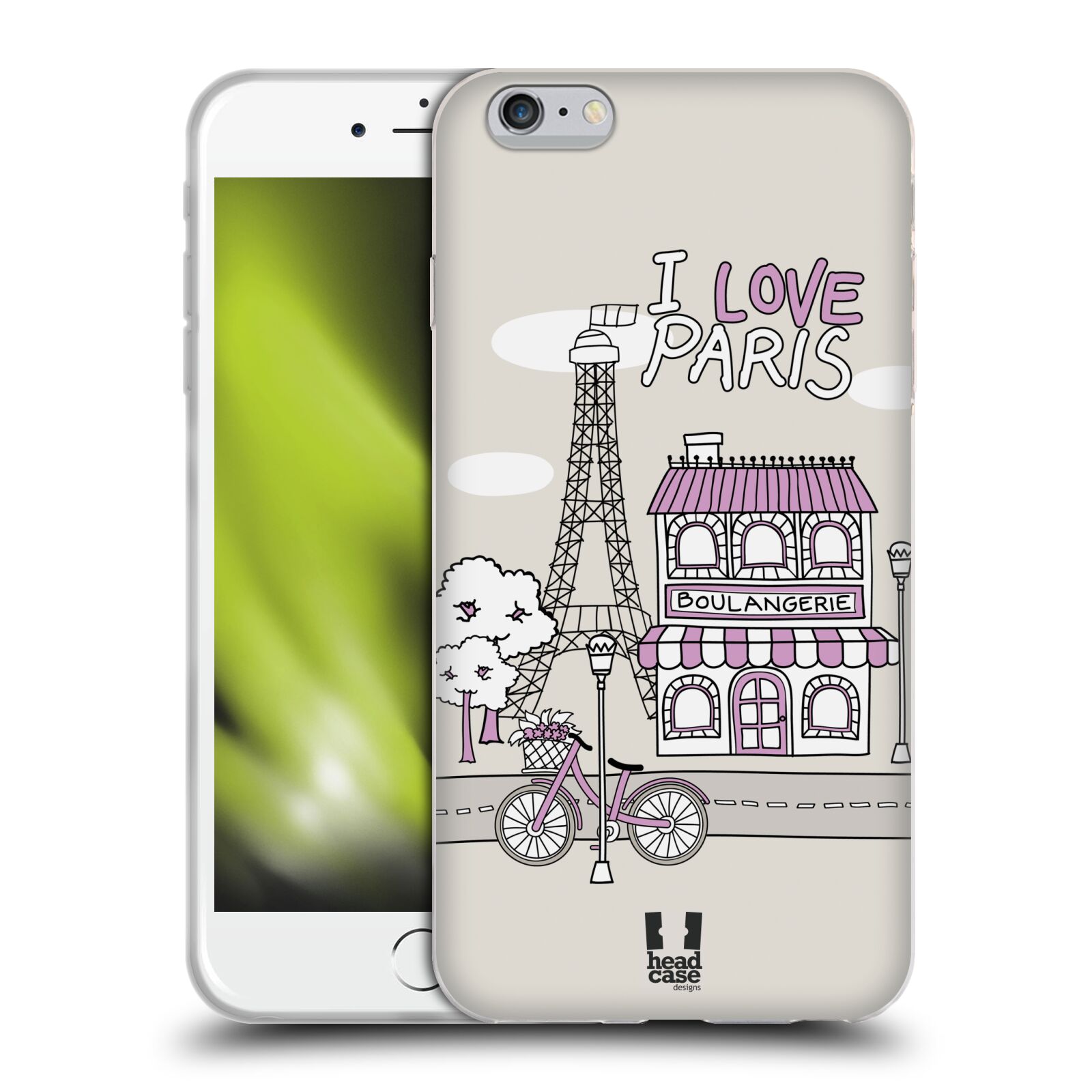 HEAD CASE silikonový obal na mobil Apple Iphone 6 PLUS/ 6S PLUS vzor Kreslená městečka FIALOVÁ, Paříž, Francie, I LOVE PARIS