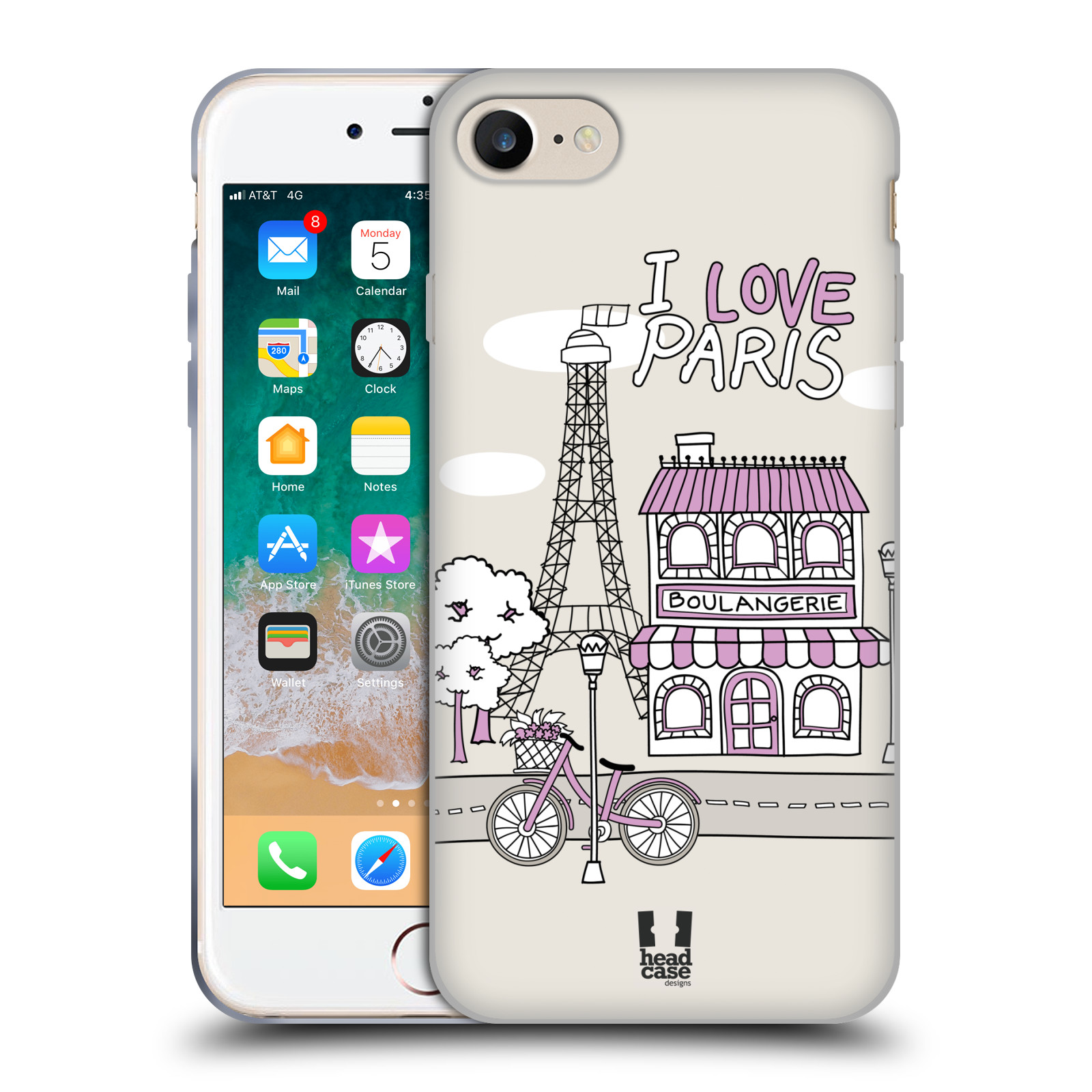 HEAD CASE silikonový obal na mobil Apple Iphone 7 vzor Kreslená městečka FIALOVÁ, Paříž, Francie, I LOVE PARIS