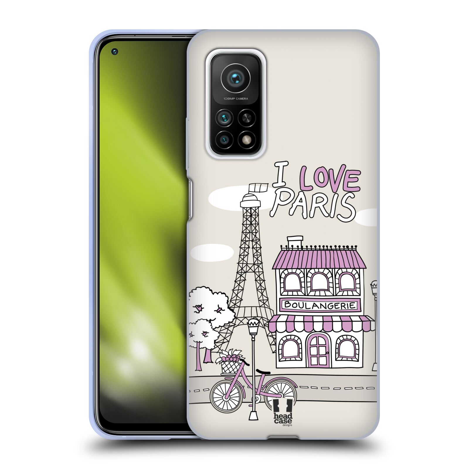 Plastový obal HEAD CASE na mobil Xiaomi Mi 10T a Mi 10T PRO vzor Kreslená městečka FIALOVÁ, Paříž, Francie, I LOVE PARIS