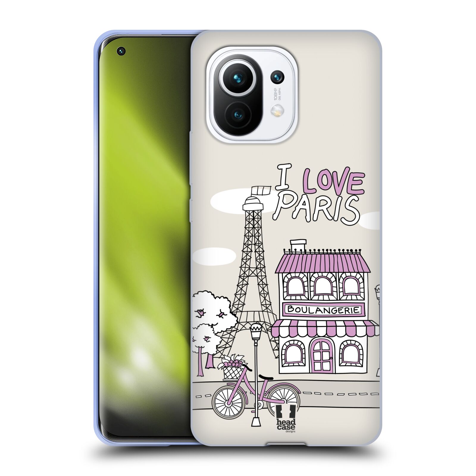 Plastový obal HEAD CASE na mobil Xiaomi Mi 11 vzor Kreslená městečka FIALOVÁ, Paříž, Francie, I LOVE PARIS