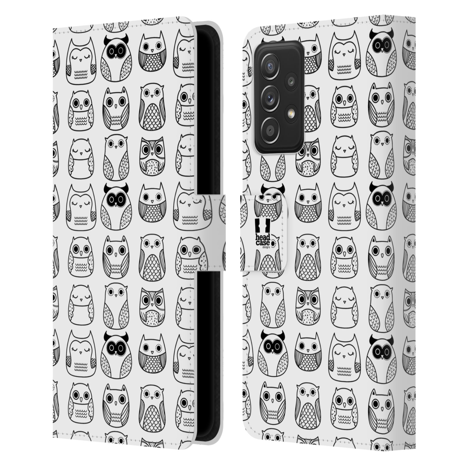 Pouzdro HEAD CASE na mobil Samsung Galaxy A52 / A52 5G / A52s 5G černobílé sovičky kreslené bílá barva