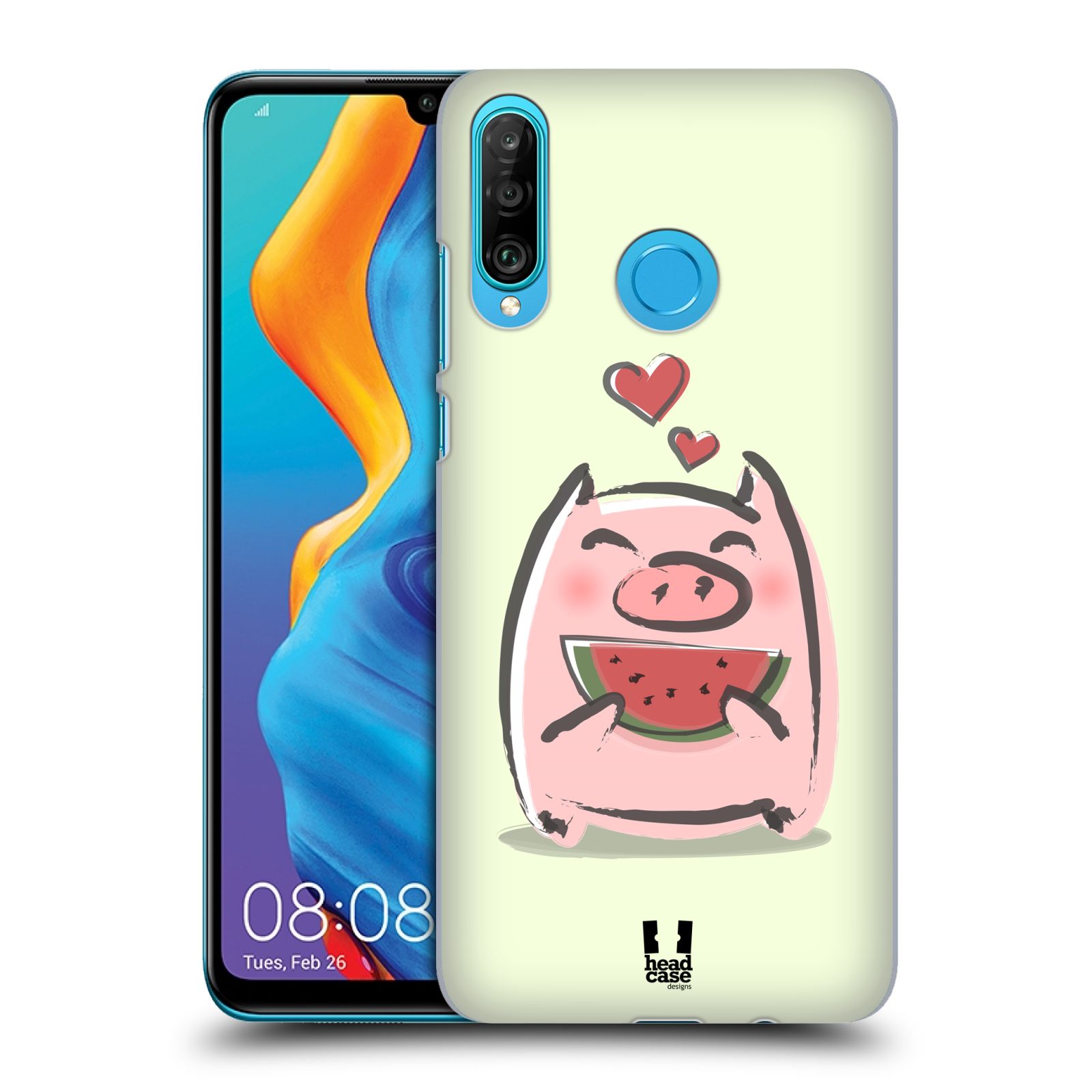 Pouzdro na mobil Huawei P30 LITE - HEAD CASE - vzor roztomilé růžové prasátko vodní meloun