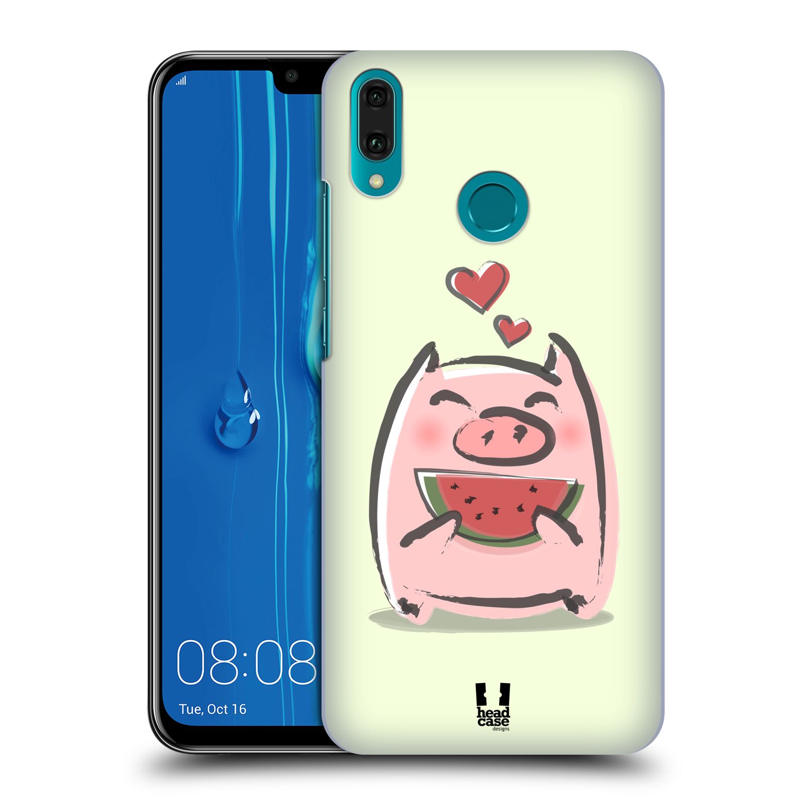 Pouzdro na mobil Huawei Y9 2019 - HEAD CASE - vzor roztomilé růžové prasátko vodní meloun