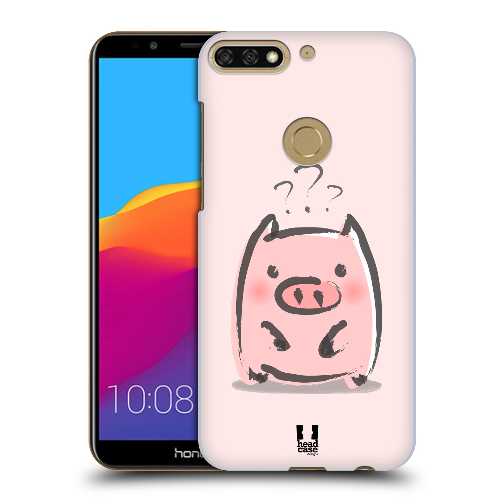 HEAD CASE plastový obal na mobil Honor 7c vzor roztomilé růžové prasátko otazník