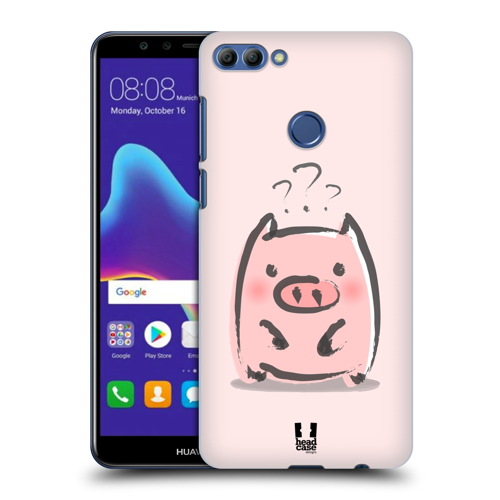 HEAD CASE plastový obal na mobil Huawei Y9 2018 vzor roztomilé růžové prasátko otazník