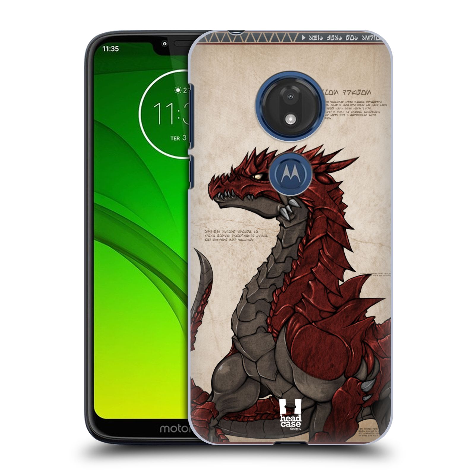 Pouzdro na mobil Motorola Moto G7 Play vzor Kreslení Draci RUDÝ DRAK