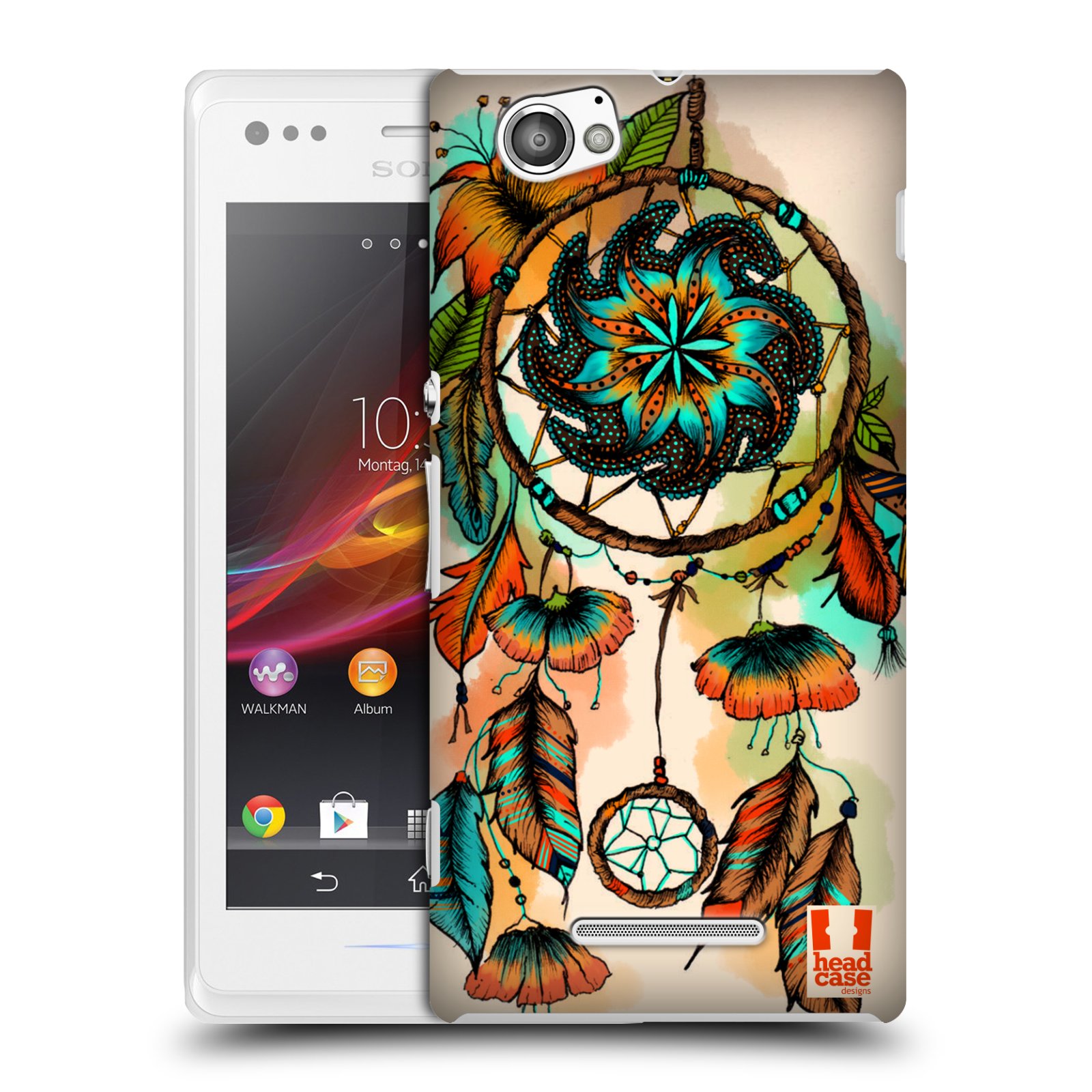 HEAD CASE plastový obal na mobil Sony Xperia M vzor Květy lapač snů merňka oranžová