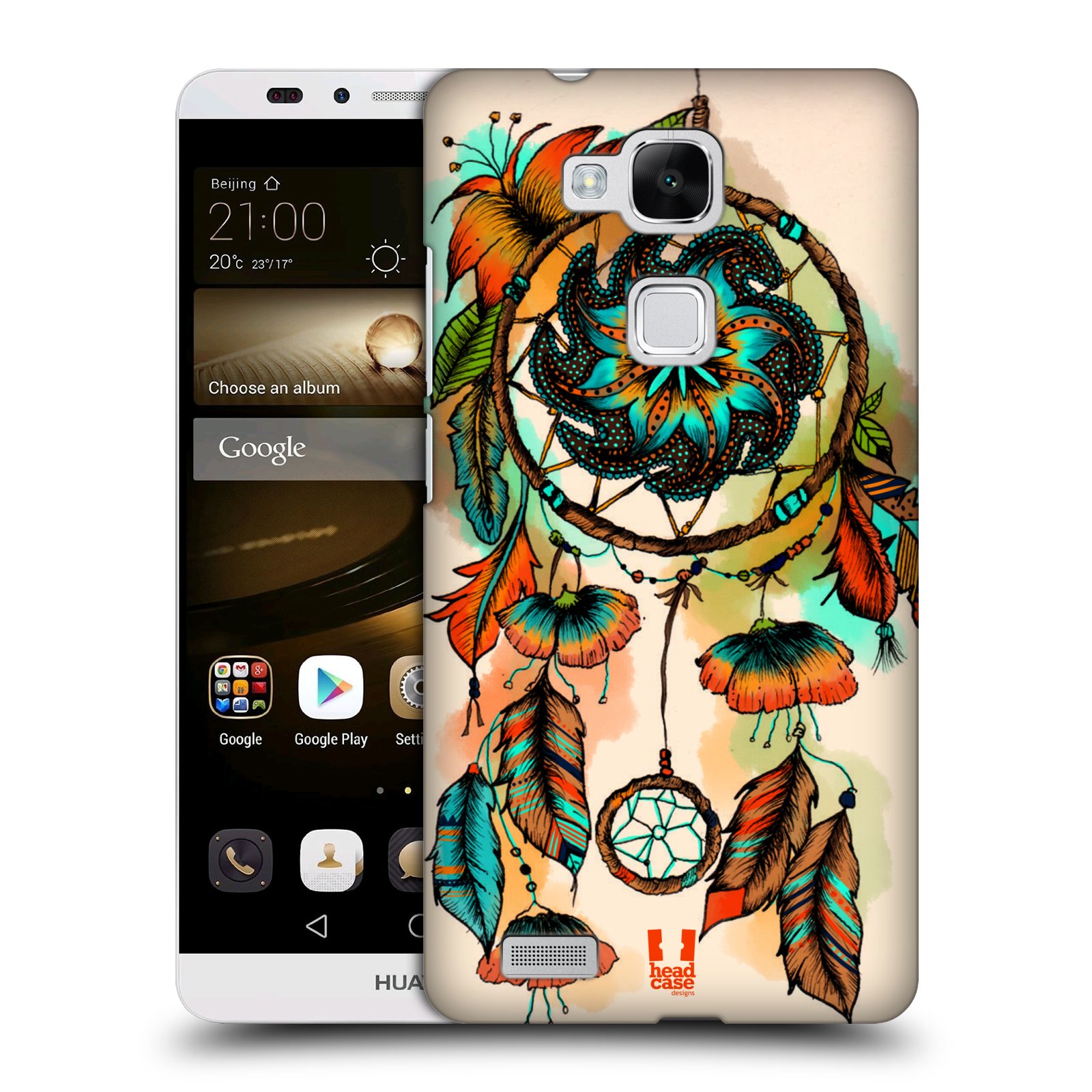 HEAD CASE plastový obal na mobil Huawei Mate 7 vzor Květy lapač snů merňka oranžová