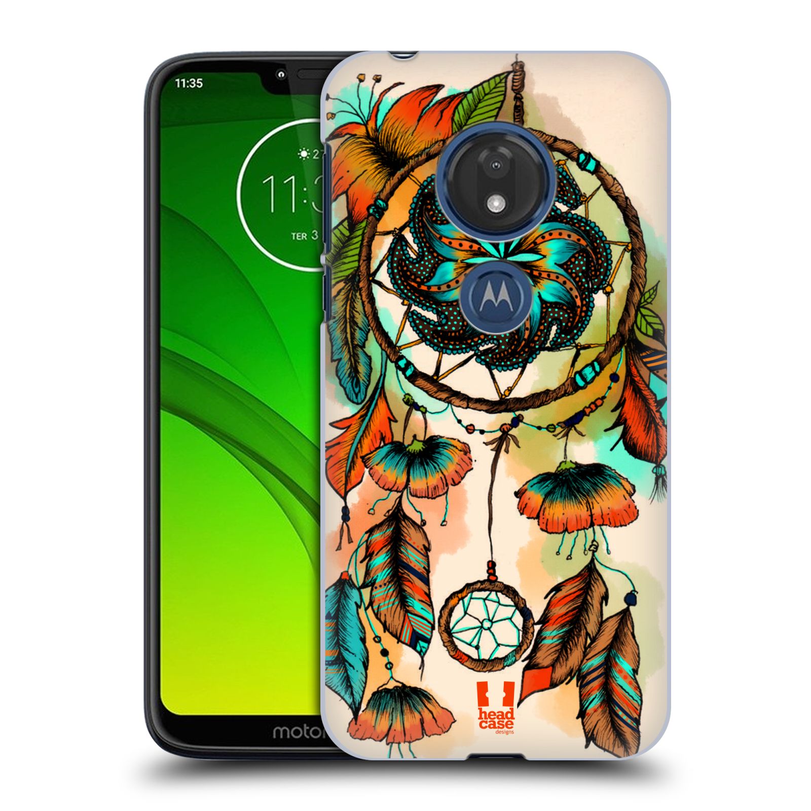 Pouzdro na mobil Motorola Moto G7 Play vzor Květy lapač snů merňka oranžová