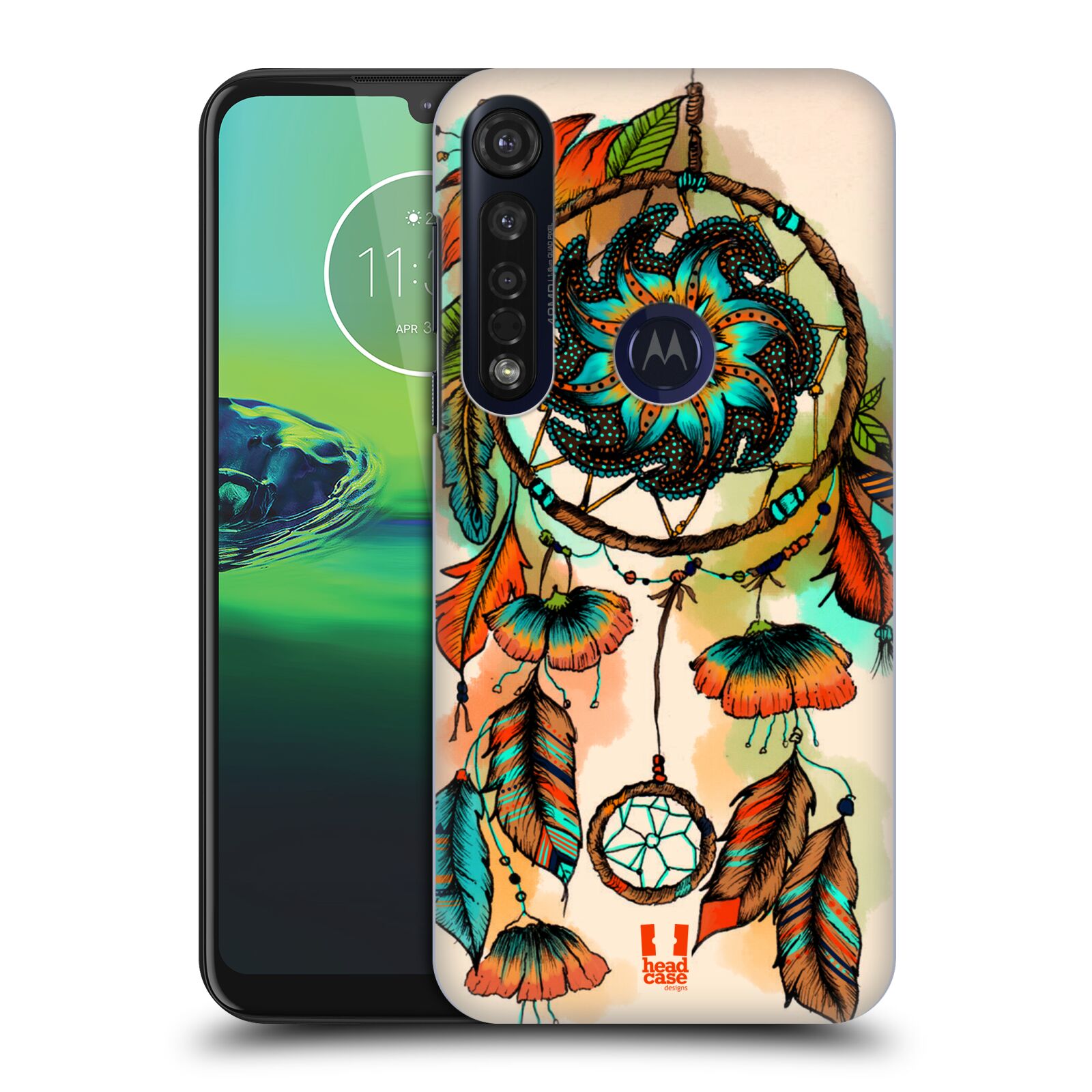 Pouzdro na mobil Motorola Moto G8 PLUS - HEAD CASE - vzor Květy lapač snů merňka oranžová
