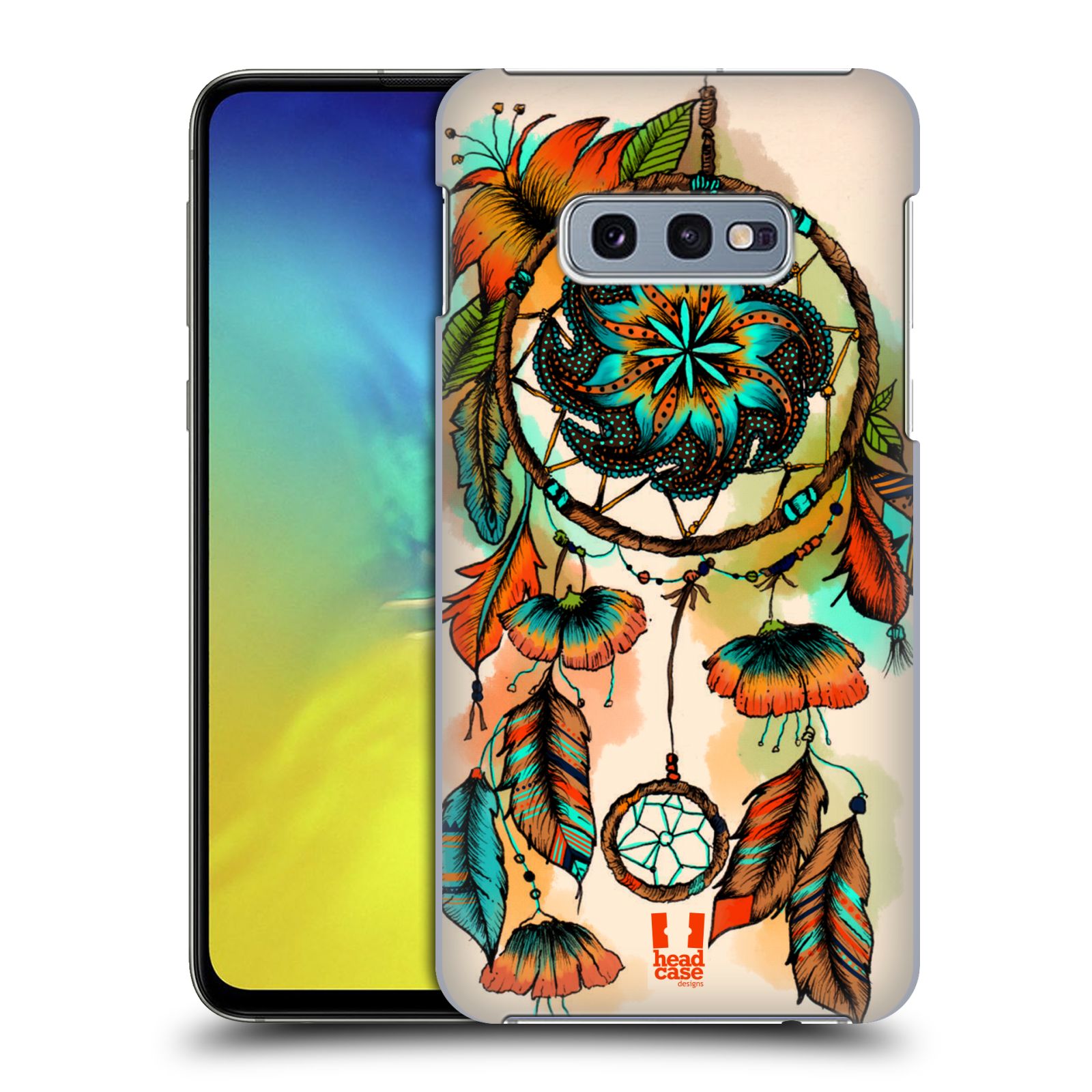 Pouzdro na mobil Samsung Galaxy S10e - HEAD CASE - vzor Květy lapač snů merňka oranžová