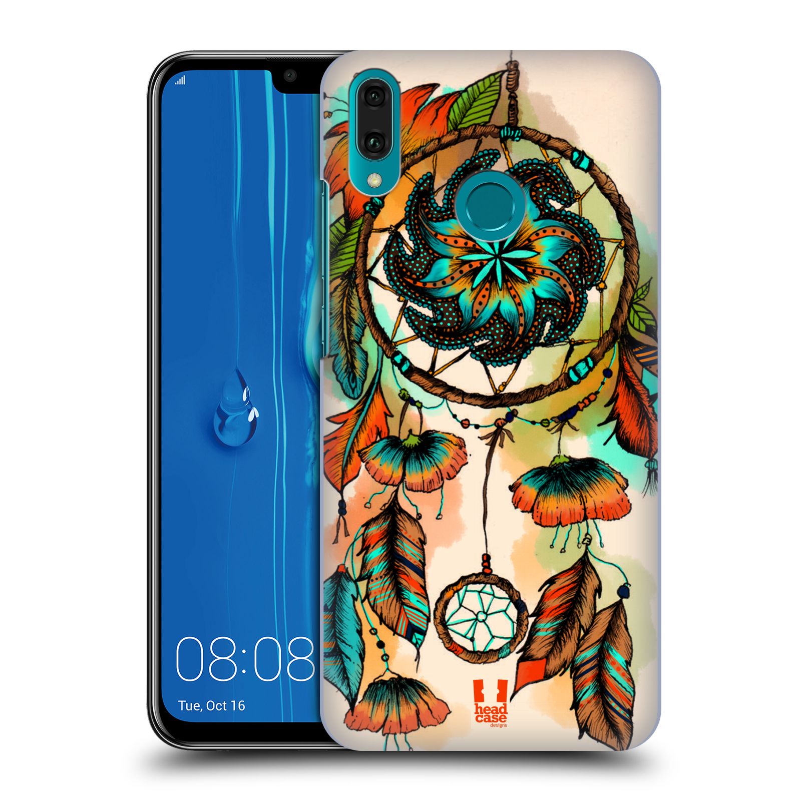 Pouzdro na mobil Huawei Y9 2019 - HEAD CASE - vzor Květy lapač snů merňka oranžová