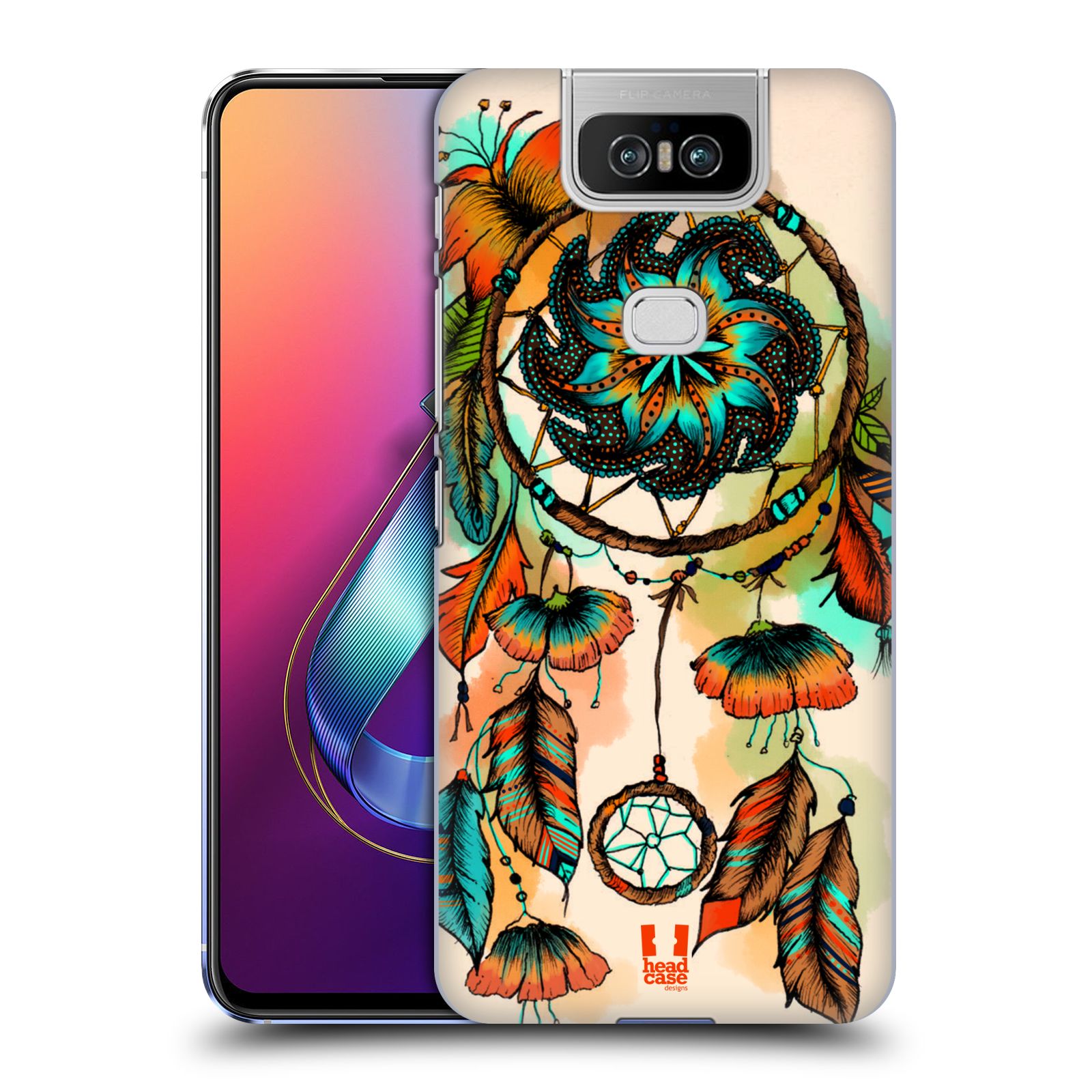 Pouzdro na mobil Asus Zenfone 6 ZS630KL - HEAD CASE - vzor Květy lapač snů merňka oranžová