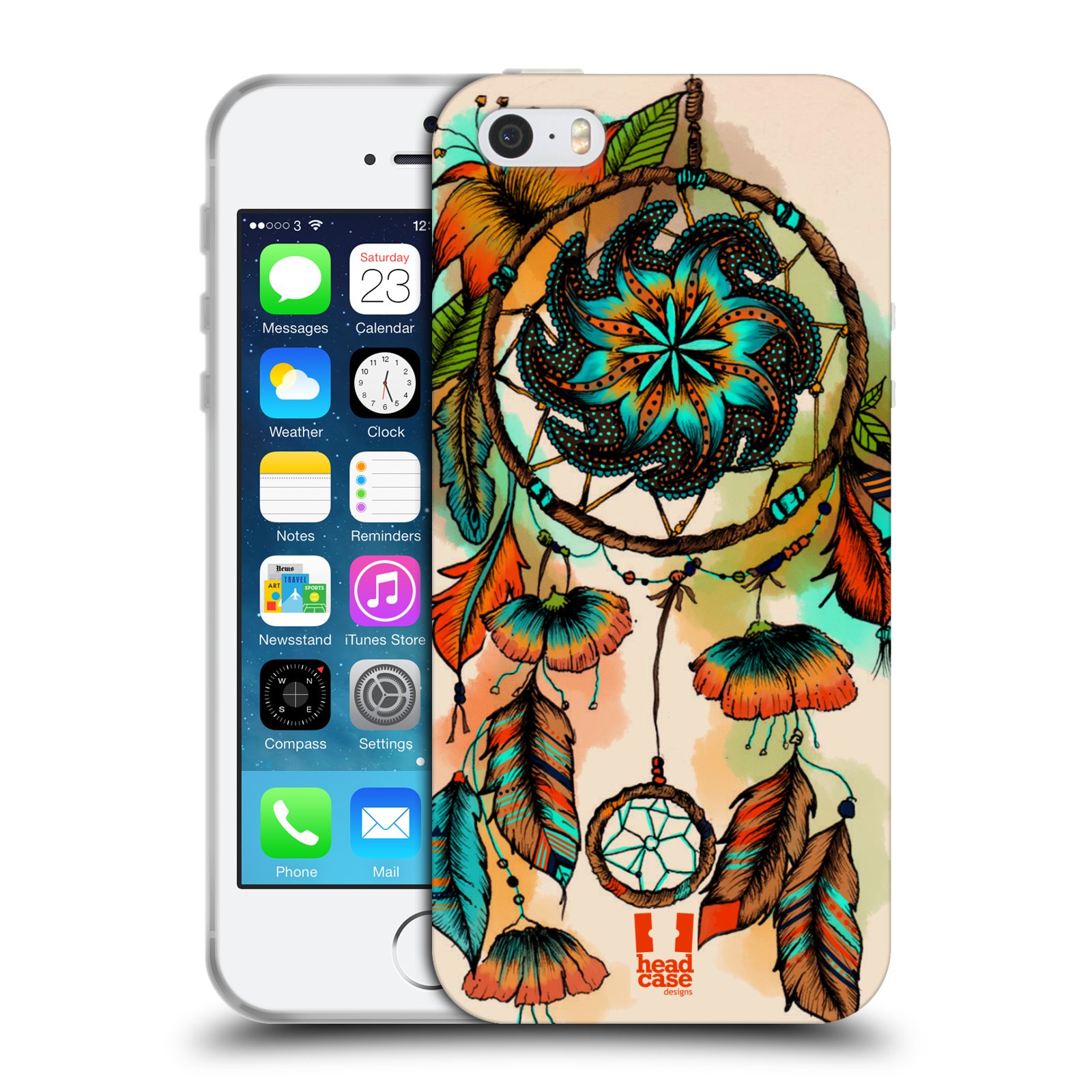HEAD CASE silikonový obal na mobil Apple Iphone 5/5S vzor Květy lapač snů merňka oranžová