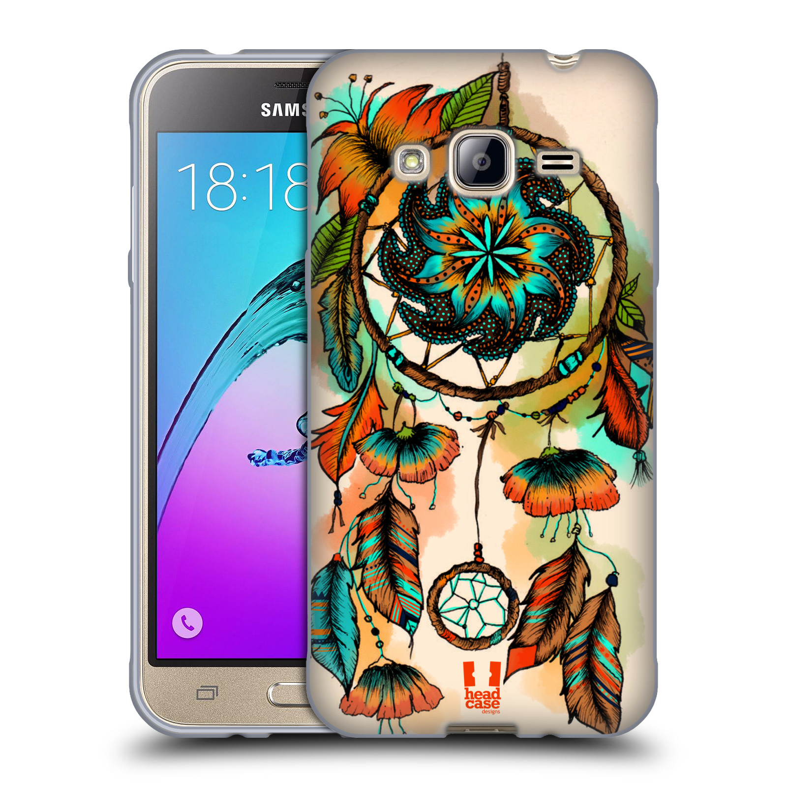 HEAD CASE silikonový obal na mobil Samsung Galaxy J3, J3 2016 vzor Květy lapač snů merňka oranžová