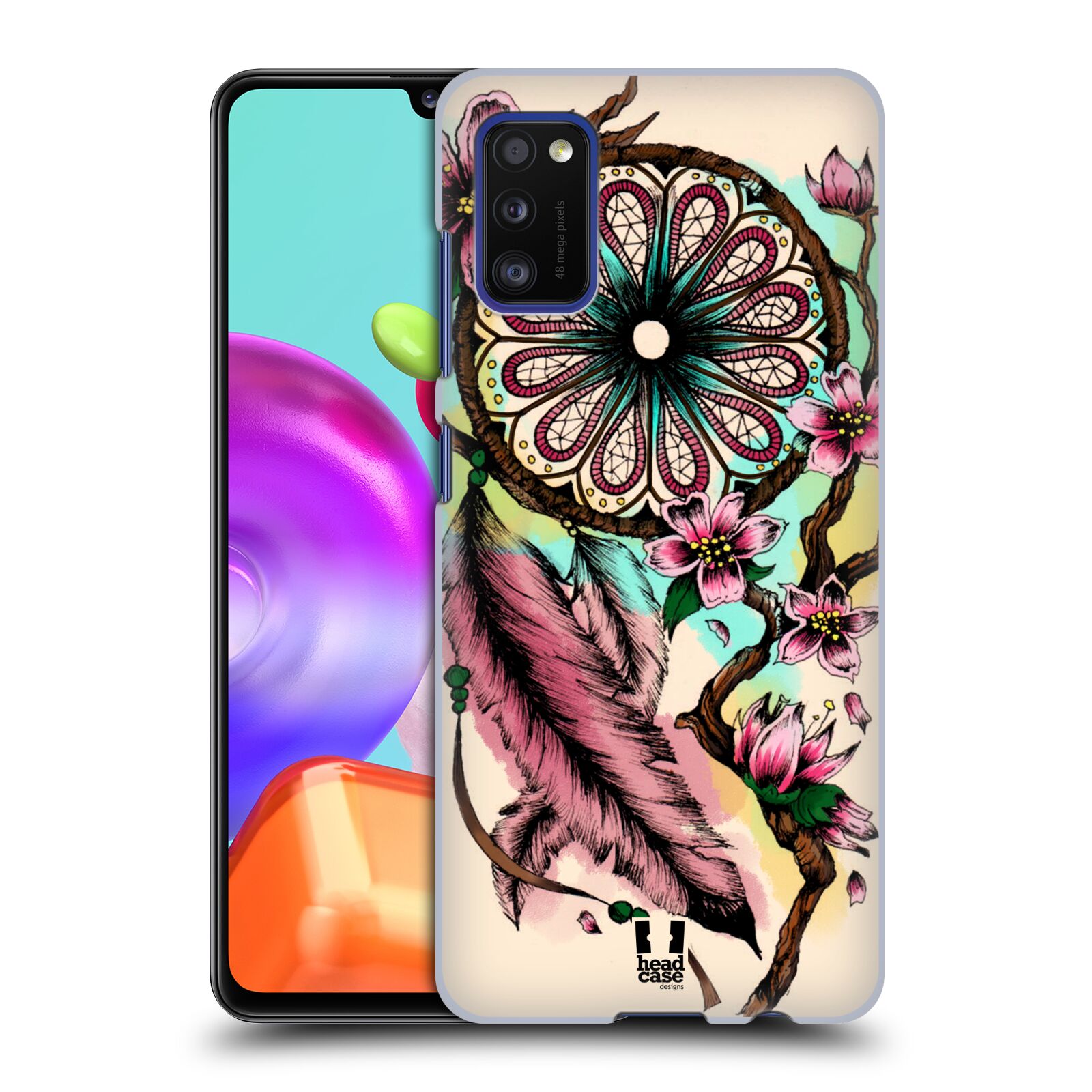 Zadní kryt na mobil Samsung Galaxy A41 vzor Květy lapač snů růžová