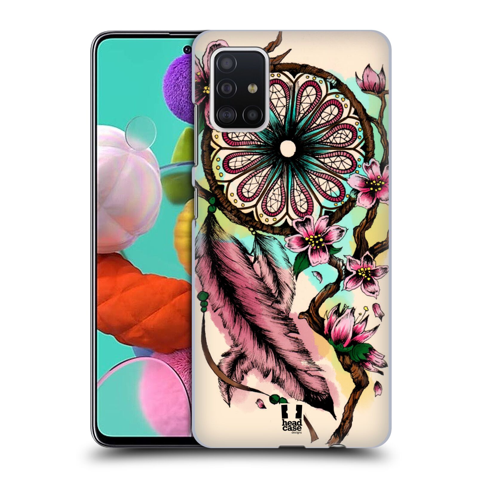 Pouzdro na mobil Samsung Galaxy A51 - HEAD CASE - vzor Květy lapač snů růžová