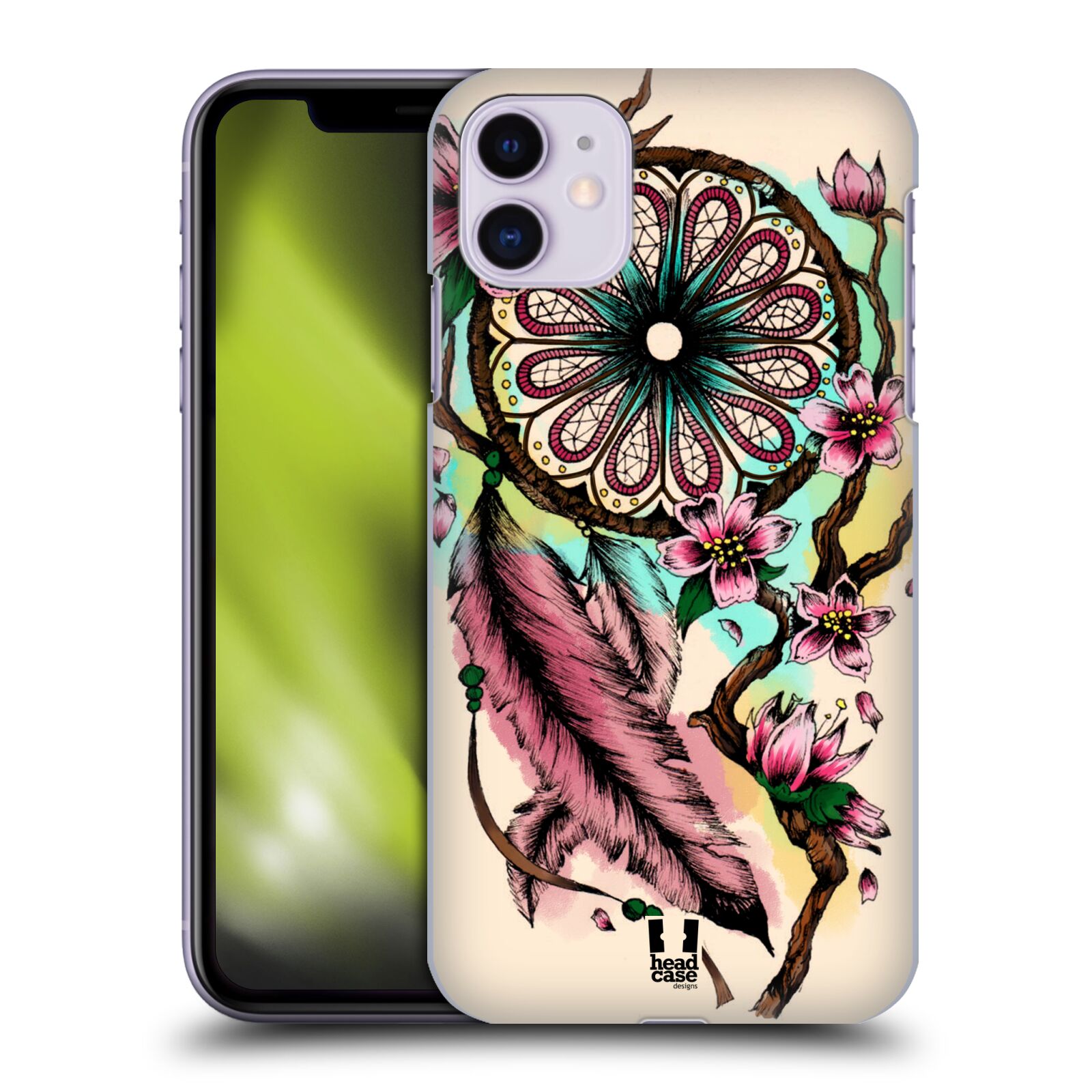 Pouzdro na mobil Apple Iphone 11 - HEAD CASE - vzor Květy lapač snů růžová