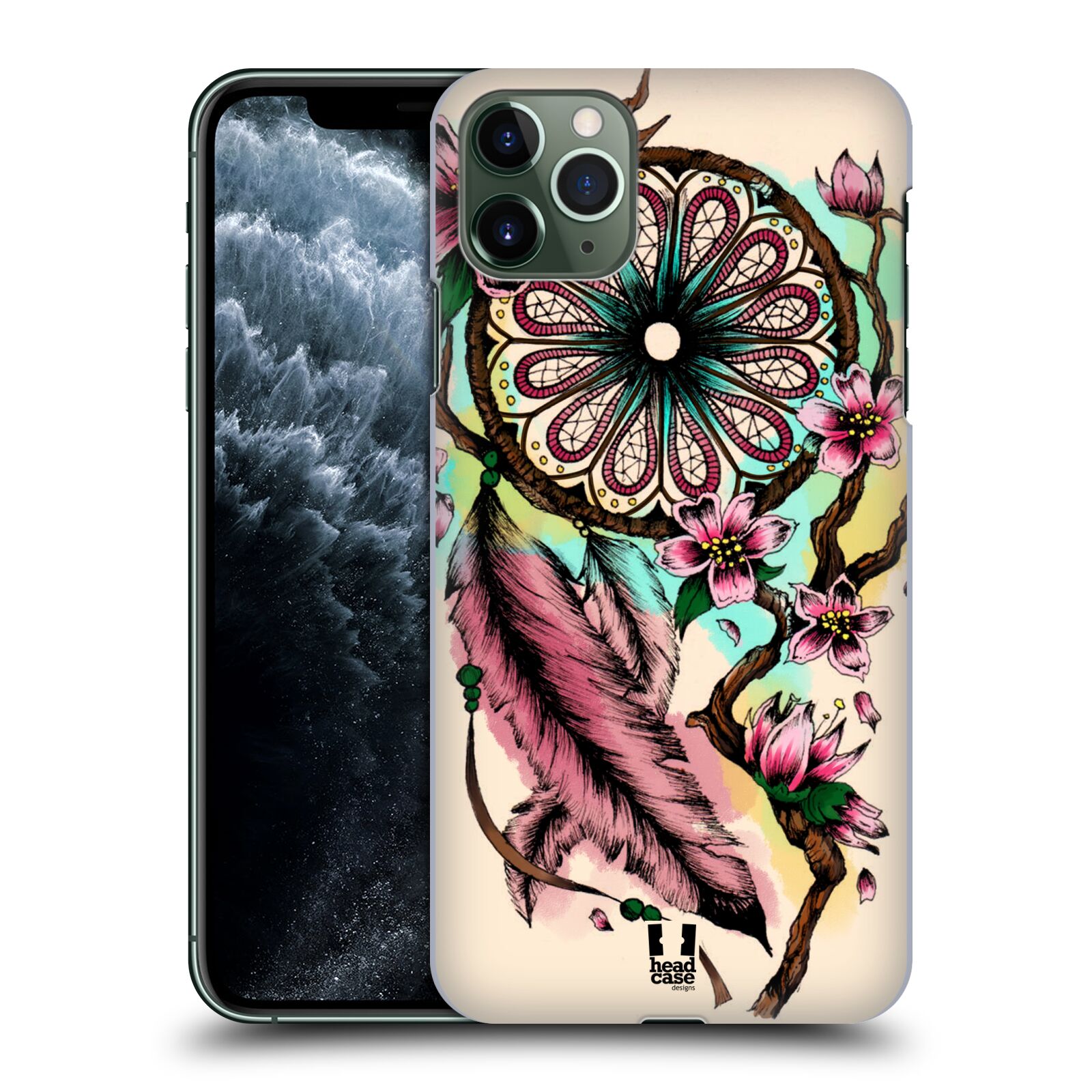 Pouzdro na mobil Apple Iphone 11 PRO MAX - HEAD CASE - vzor Květy lapač snů růžová