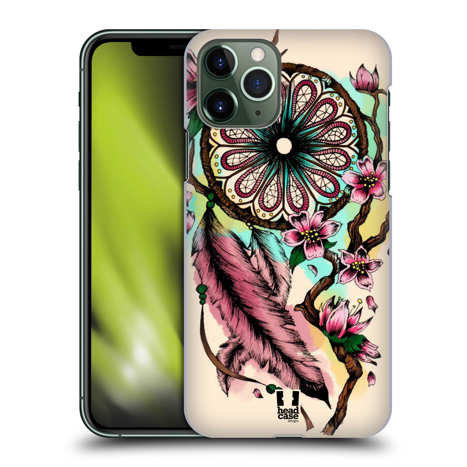 Pouzdro na mobil Apple Iphone 11 PRO - HEAD CASE - vzor Květy lapač snů růžová