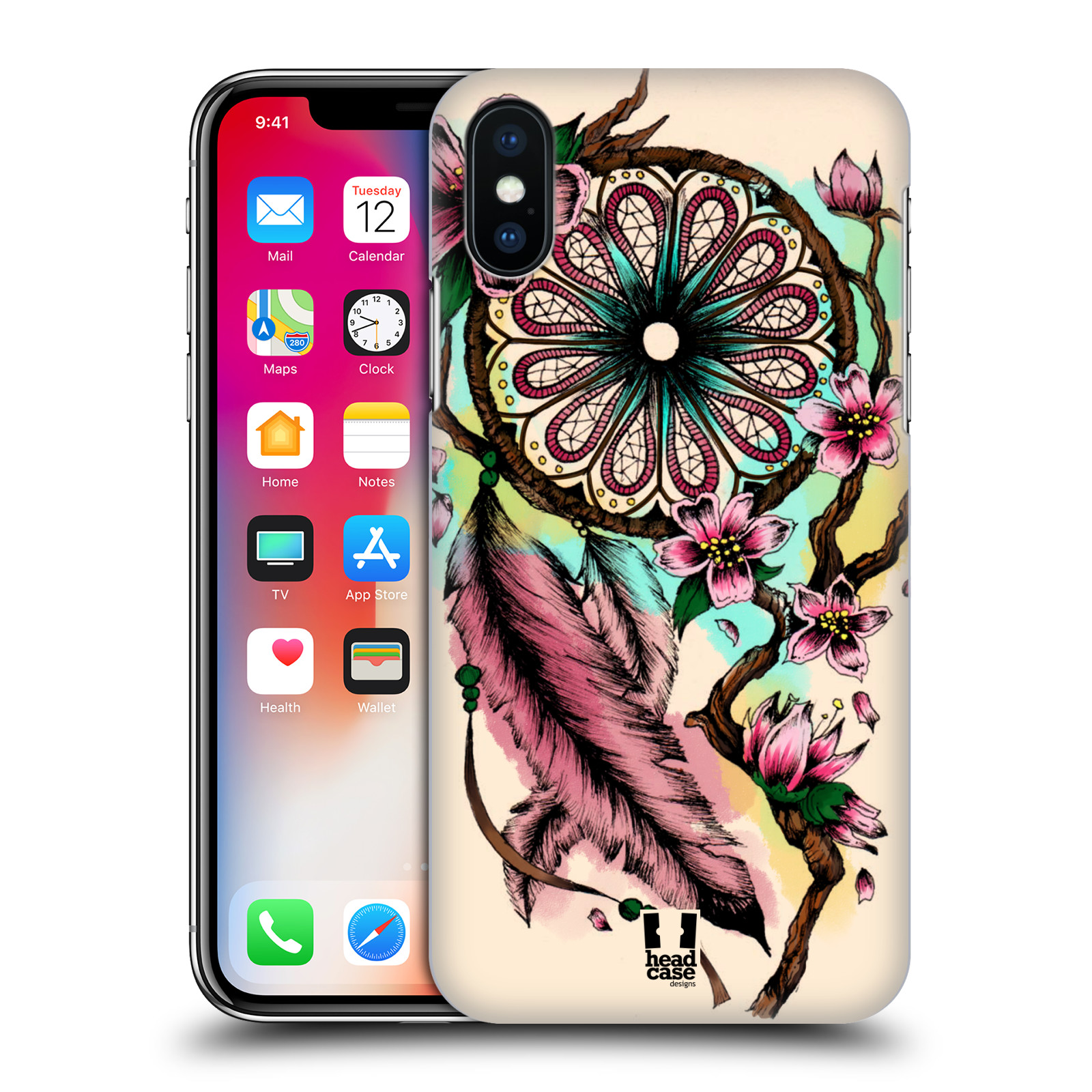 HEAD CASE plastový obal na mobil Apple Iphone X / XS vzor Květy lapač snů růžová