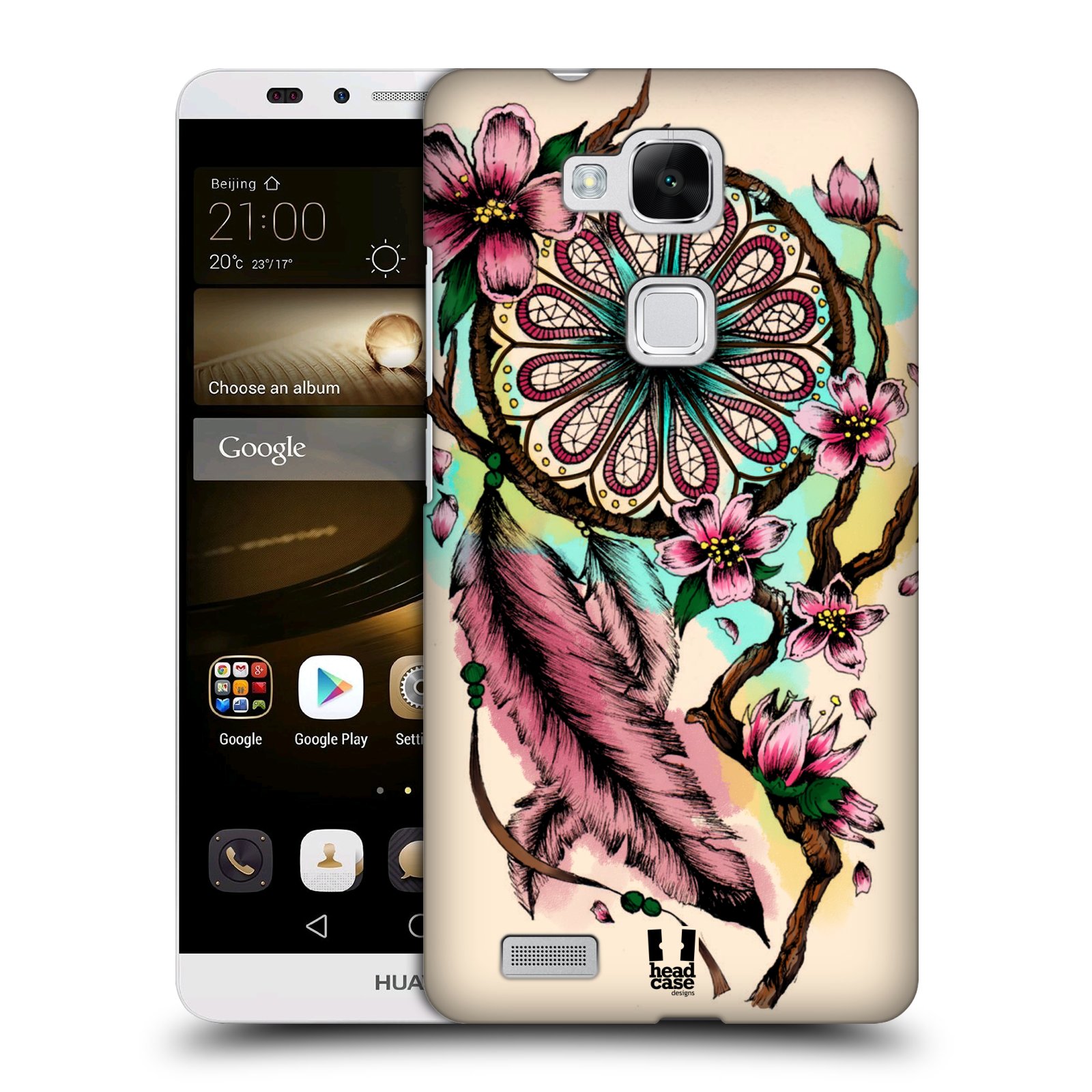 HEAD CASE plastový obal na mobil Huawei Mate 7 vzor Květy lapač snů růžová