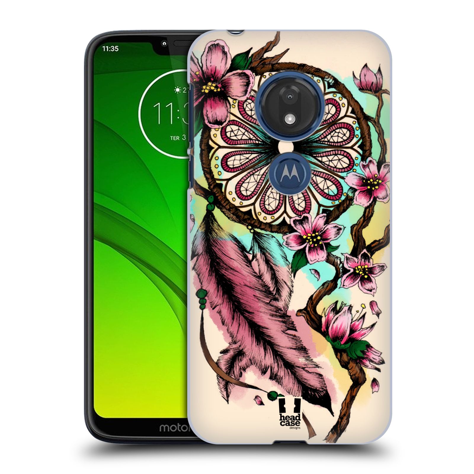 Pouzdro na mobil Motorola Moto G7 Play vzor Květy lapač snů růžová