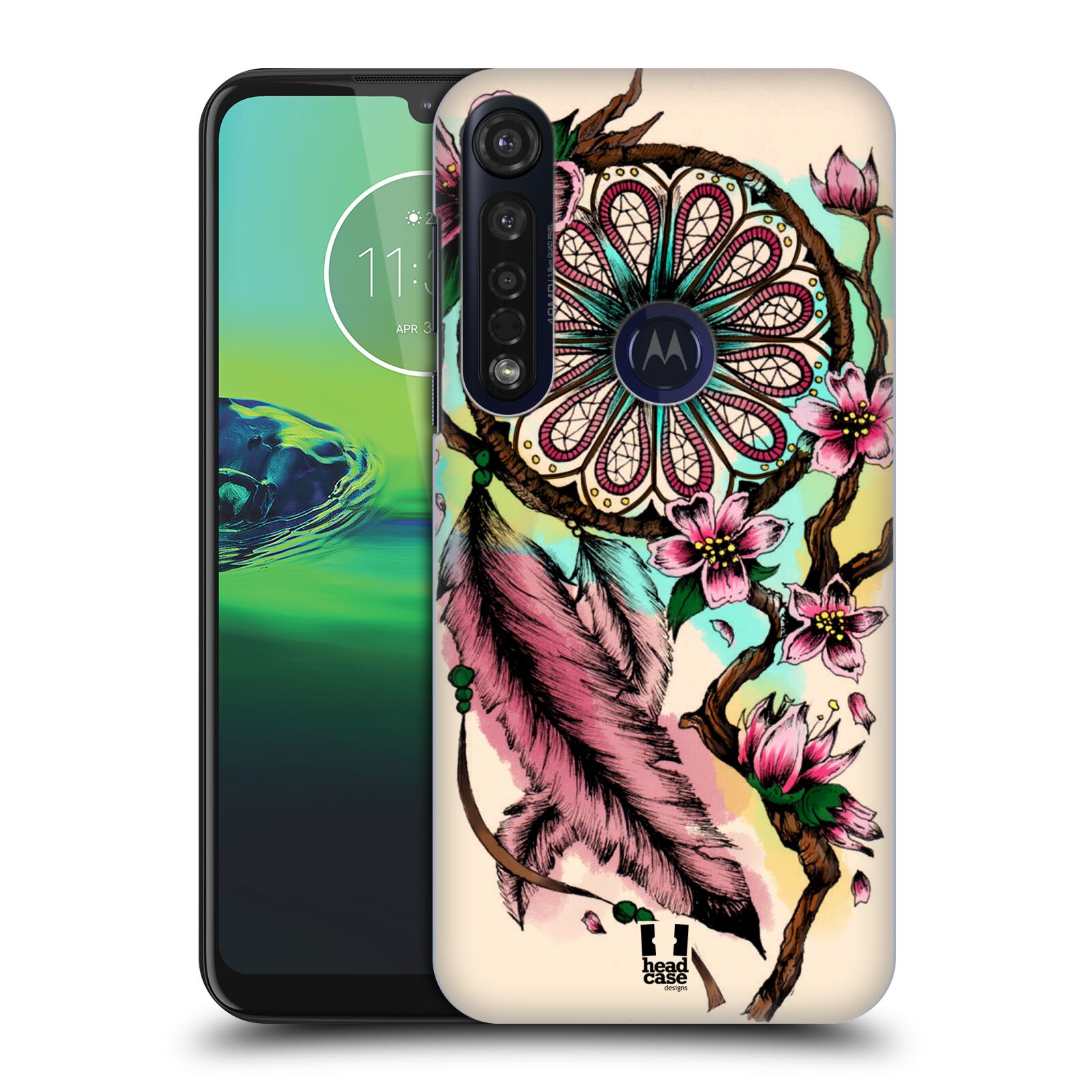 Pouzdro na mobil Motorola Moto G8 PLUS - HEAD CASE - vzor Květy lapač snů růžová