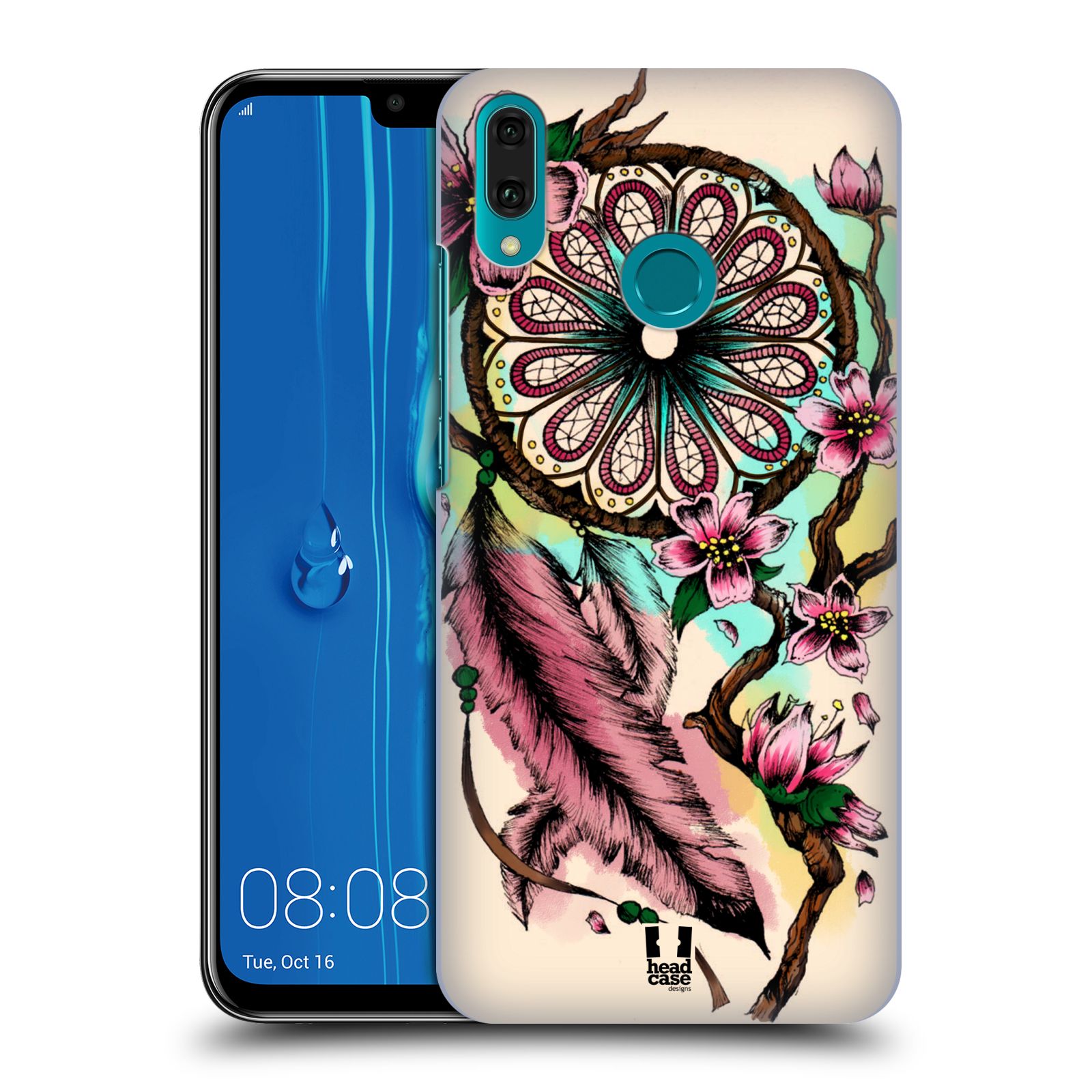 Pouzdro na mobil Huawei Y9 2019 - HEAD CASE - vzor Květy lapač snů růžová