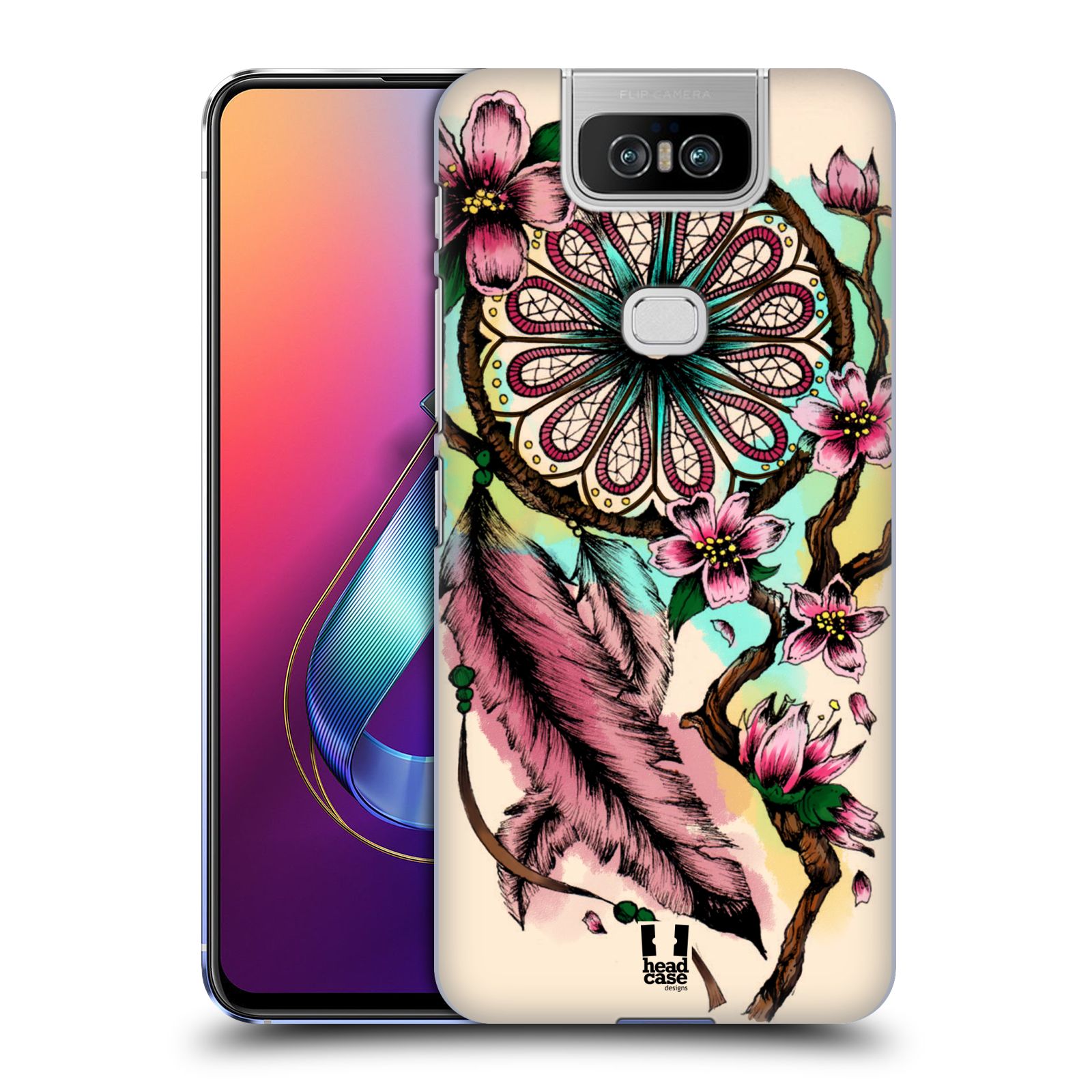 Pouzdro na mobil Asus Zenfone 6 ZS630KL - HEAD CASE - vzor Květy lapač snů růžová