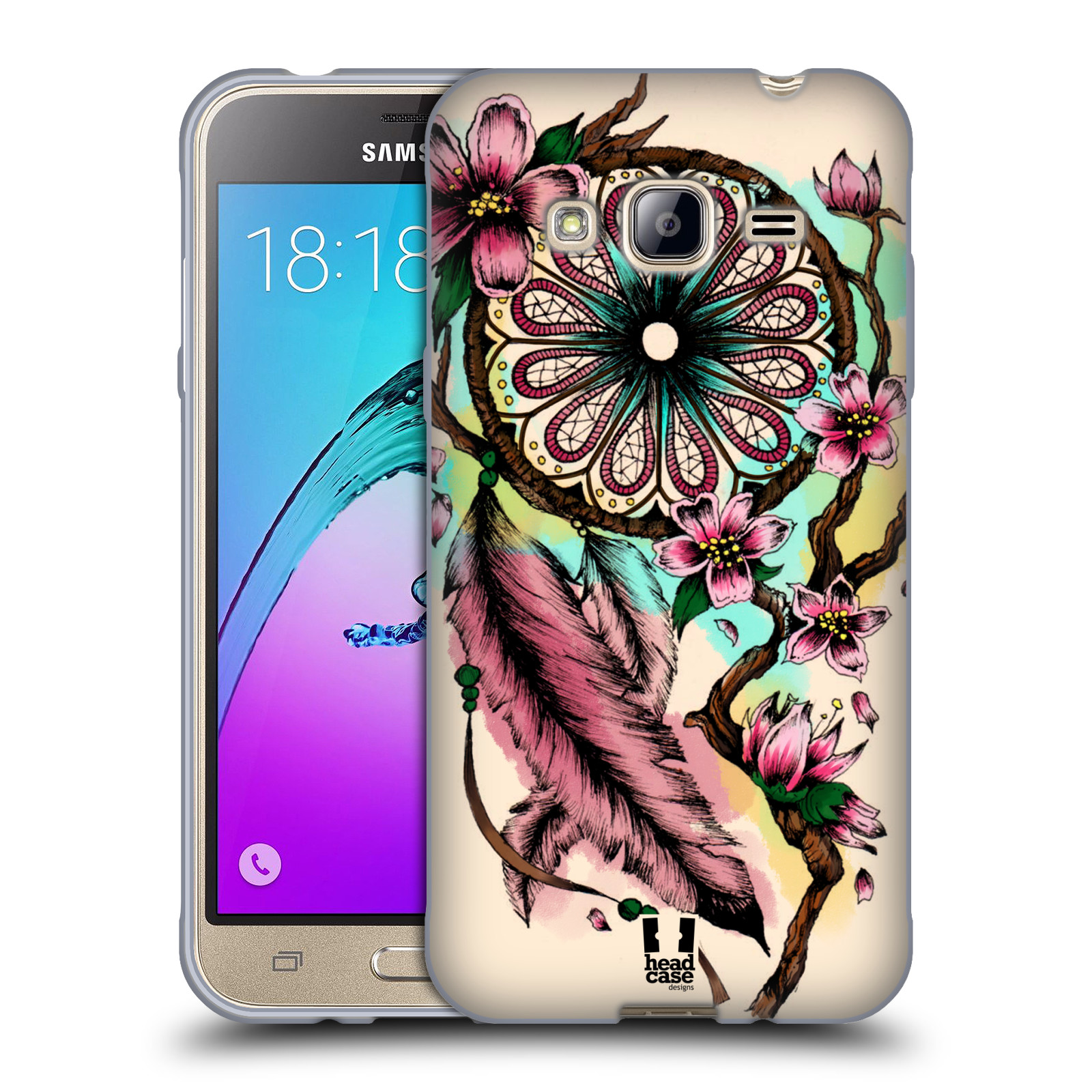 HEAD CASE silikonový obal na mobil Samsung Galaxy J3, J3 2016 vzor Květy lapač snů růžová