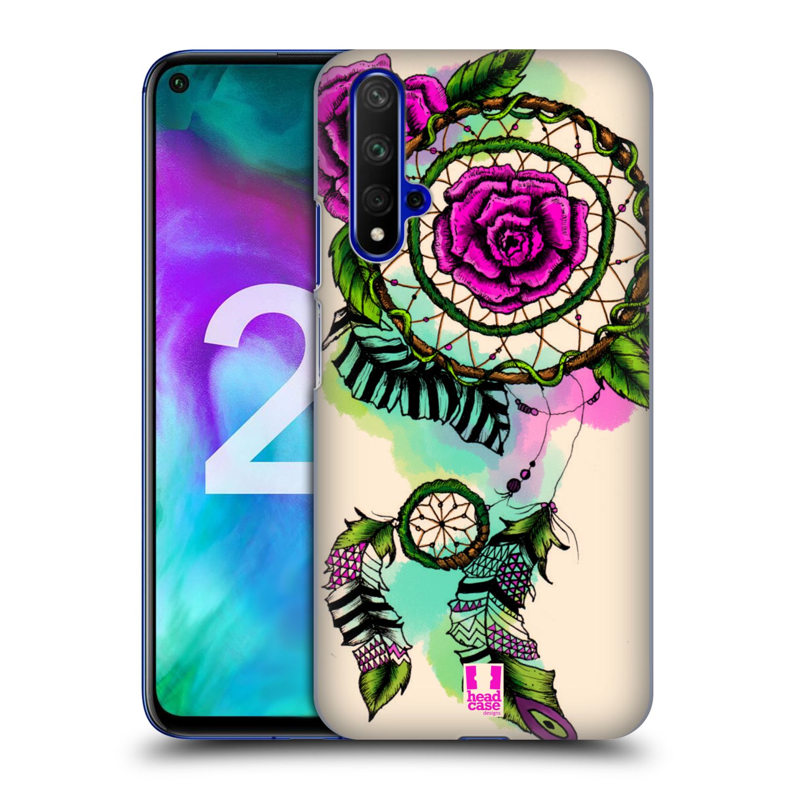 Pouzdro na mobil Honor 20 - HEAD CASE - vzor Květy lapač snů růže