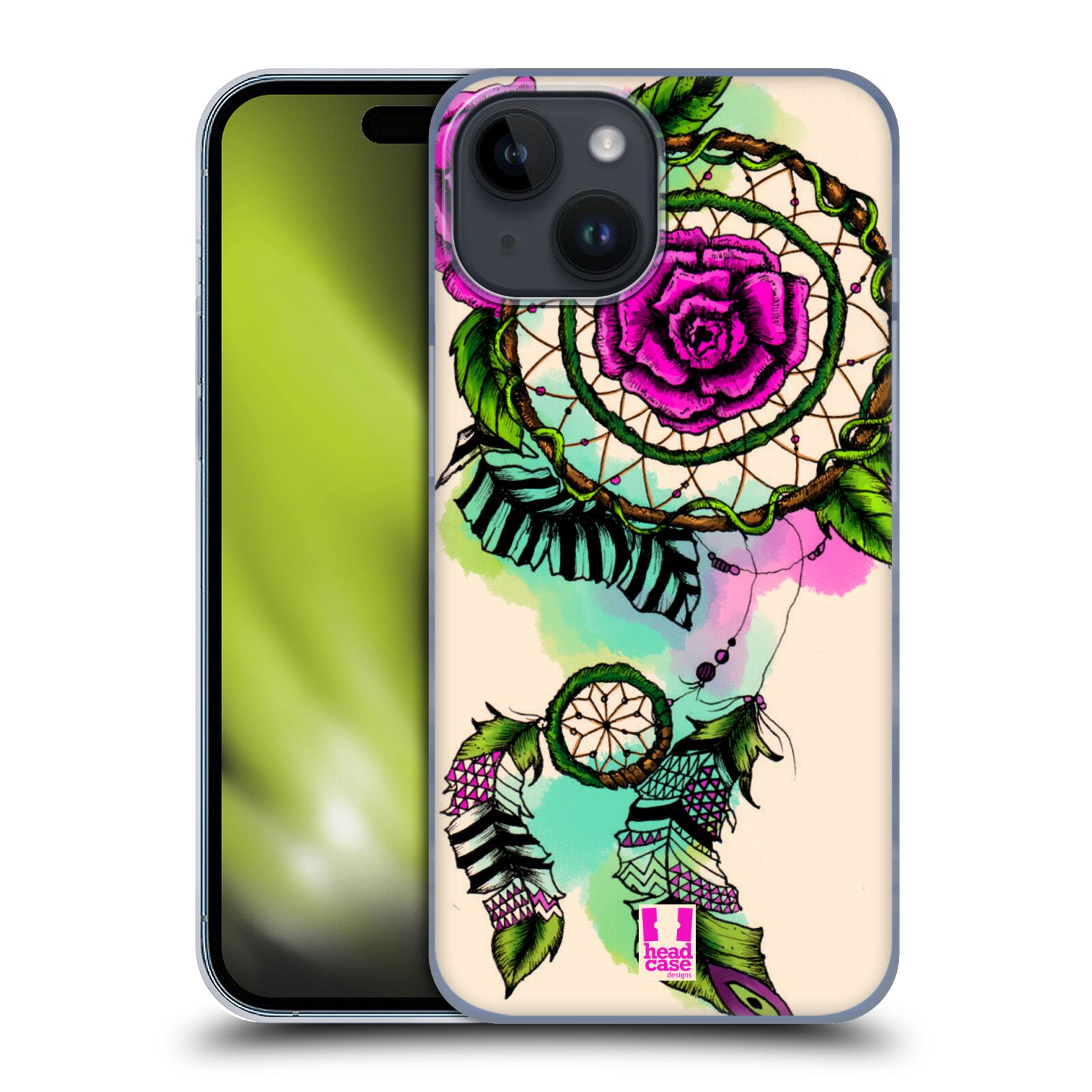 Plastový obal HEAD CASE na mobil Apple Iphone 15 vzor Květy lapač snů růže