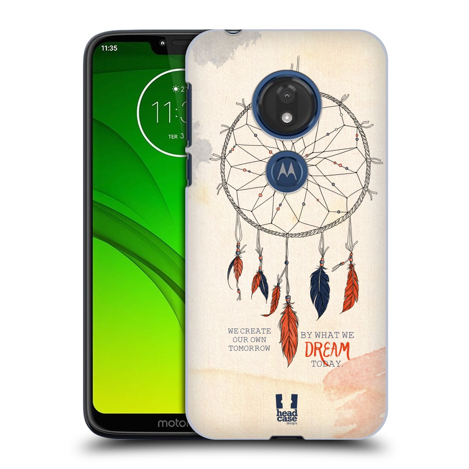 Pouzdro na mobil Motorola Moto G7 Play vzor Lapač snů ORANŽOVÁ