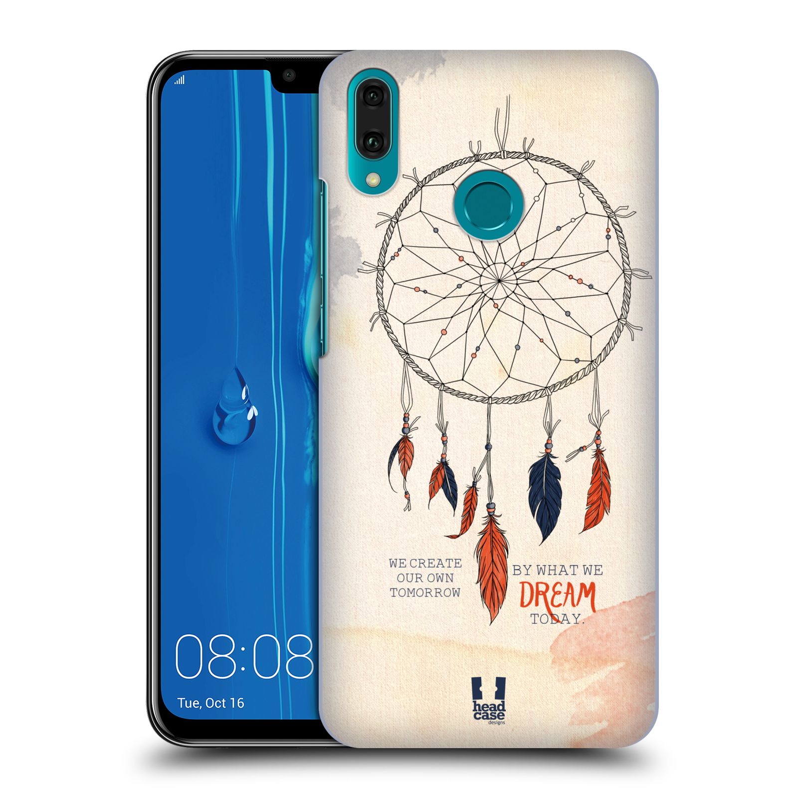 Pouzdro na mobil Huawei Y9 2019 - HEAD CASE - vzor Lapač snů ORANŽOVÁ