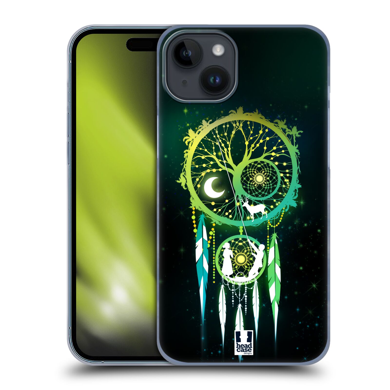 Plastový obal HEAD CASE na mobil Apple Iphone 15 PLUS  - Lapač snů silueta zelená